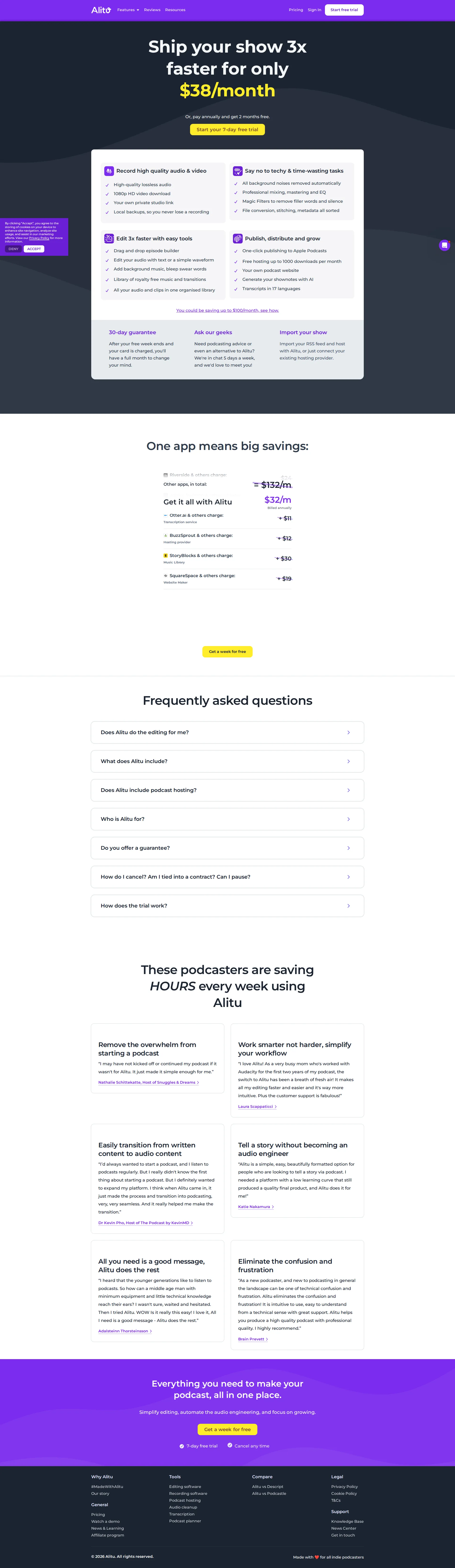 Alitu pricing page screenshot