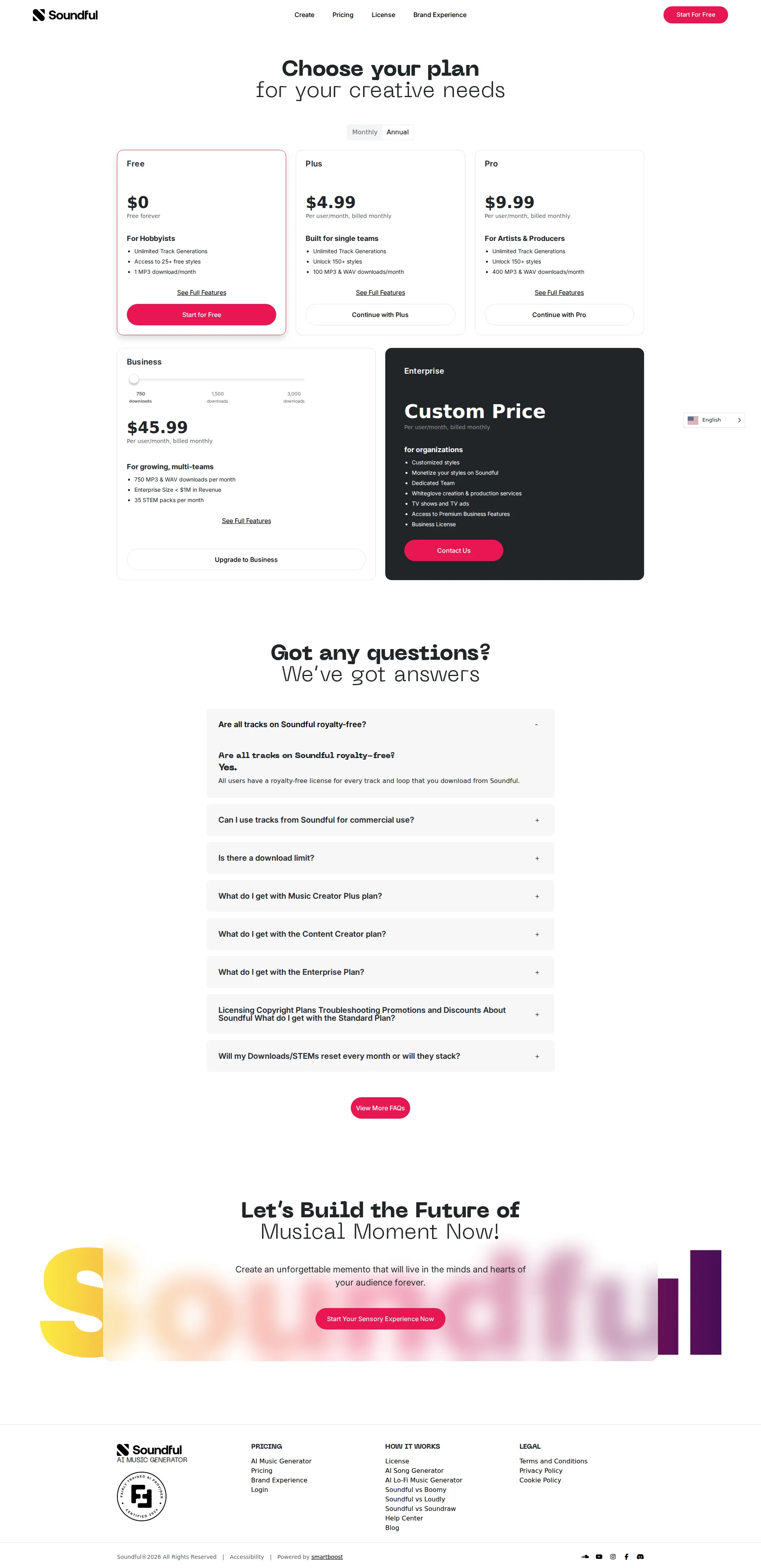 Soundful pricing page screenshot