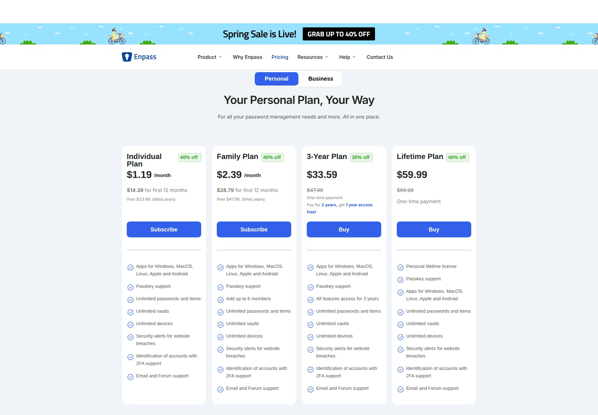 Enpass Pro pricing page screenshot