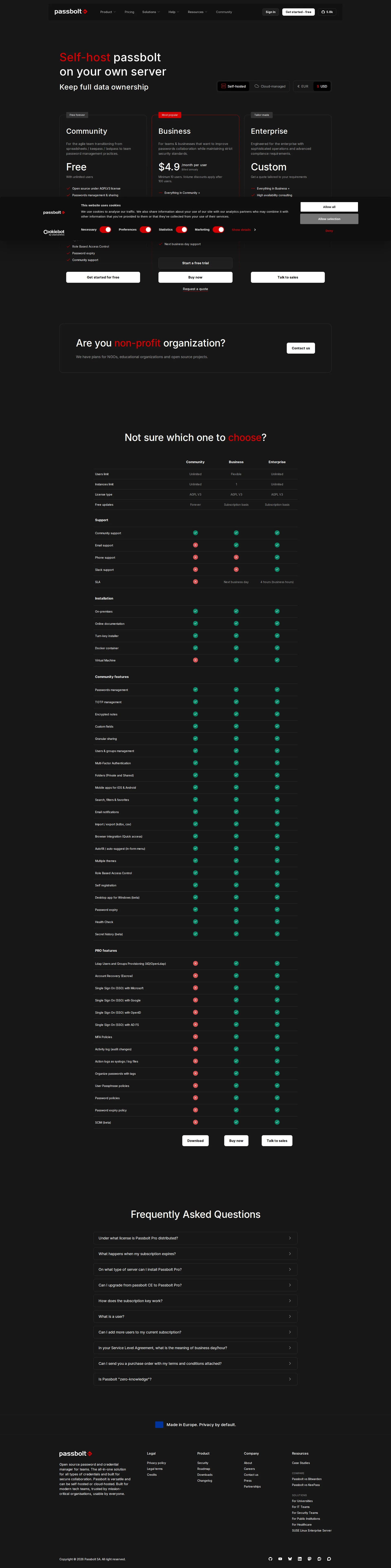 Passbolt pricing page screenshot