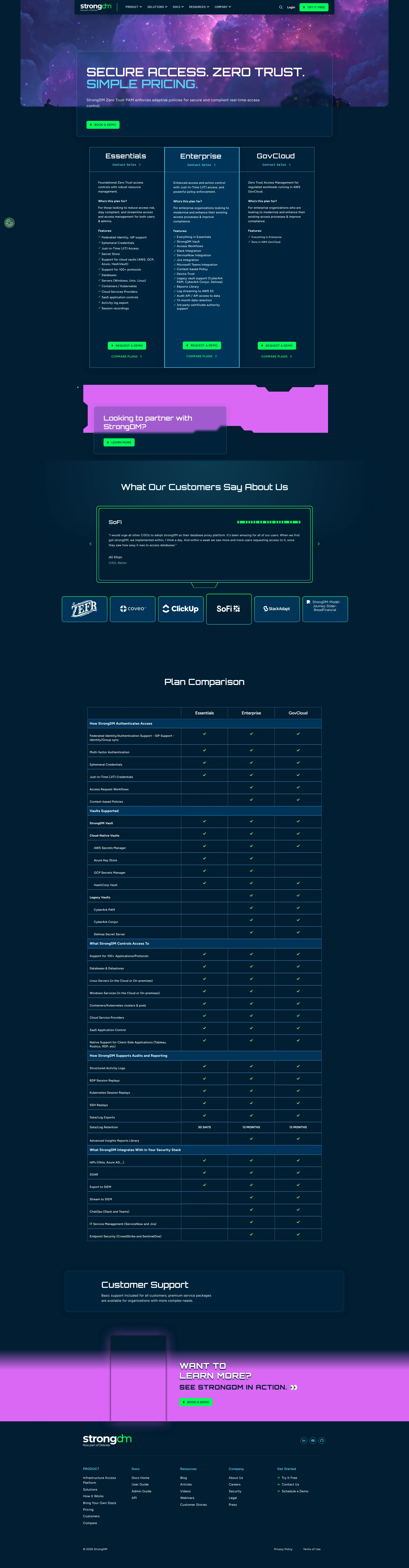 StrongDM pricing page screenshot