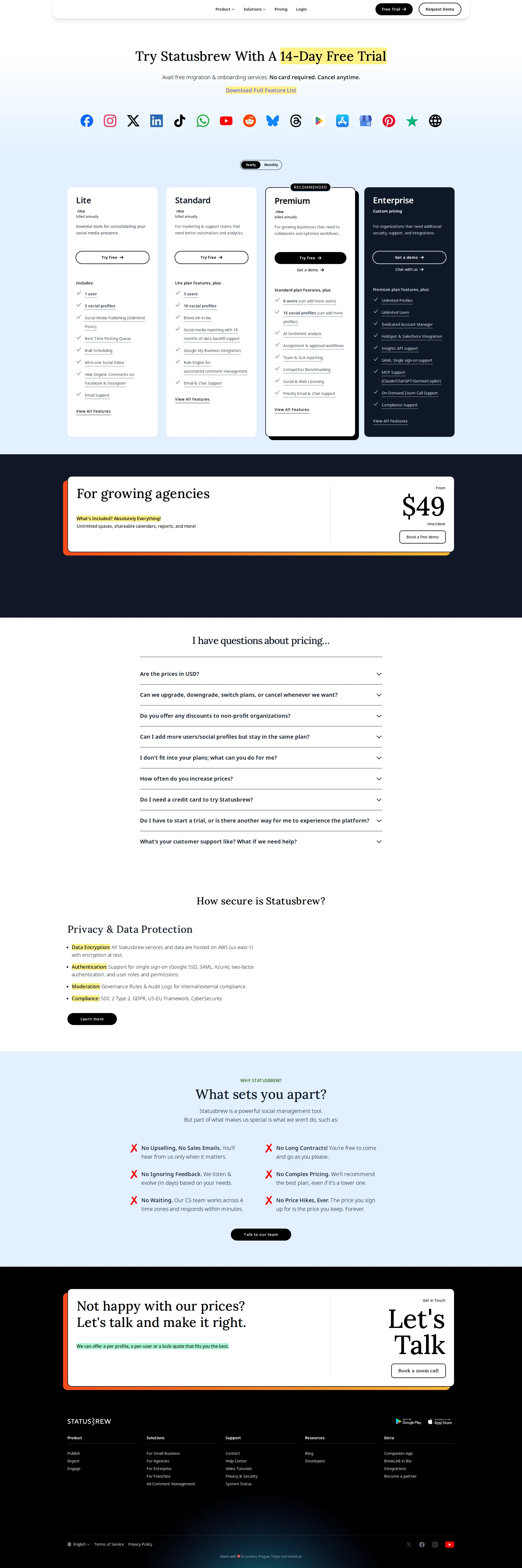 Statusbrew pricing page screenshot