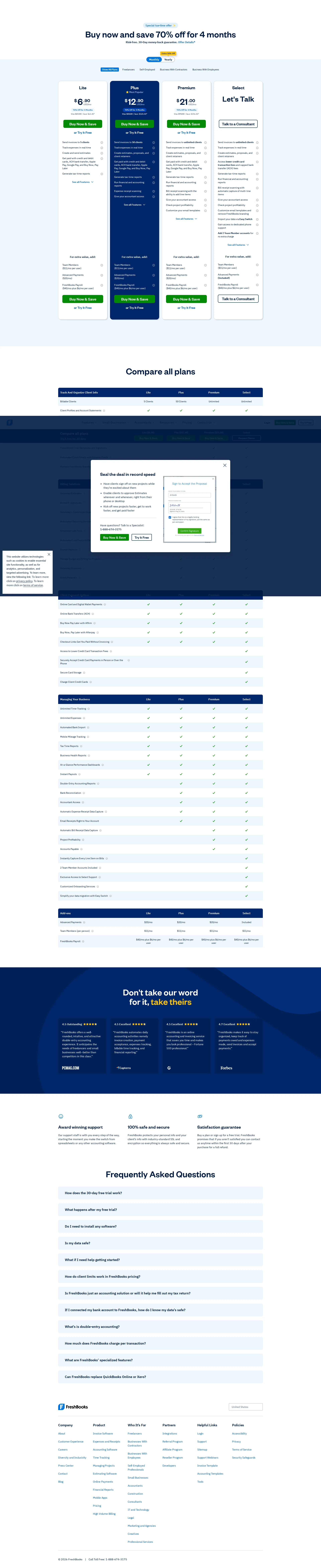 FreshBooks pricing page screenshot