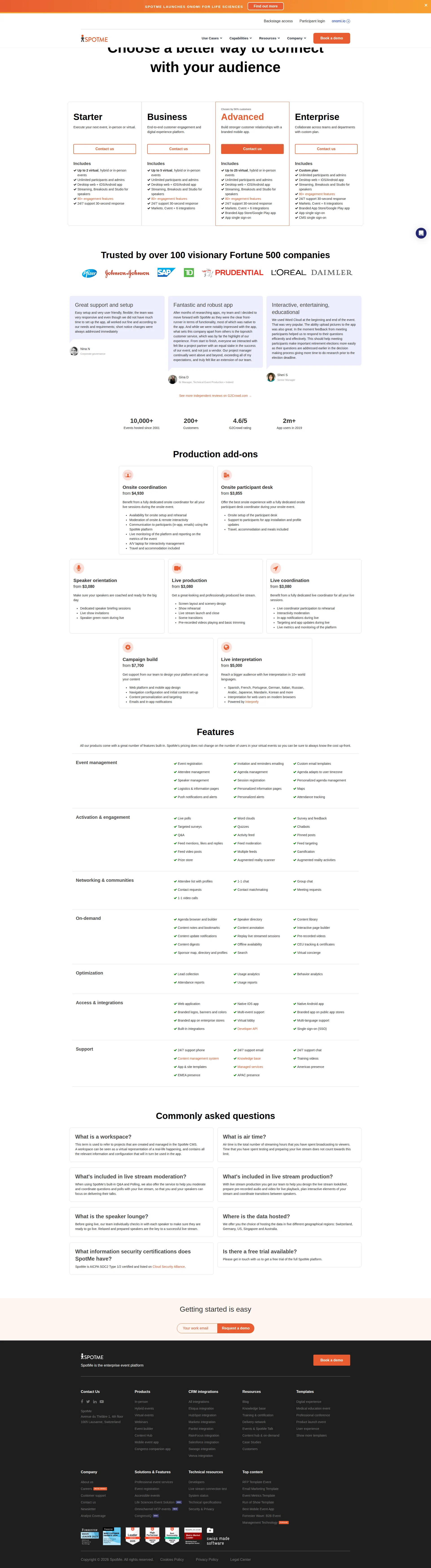 SpotMe pricing page screenshot