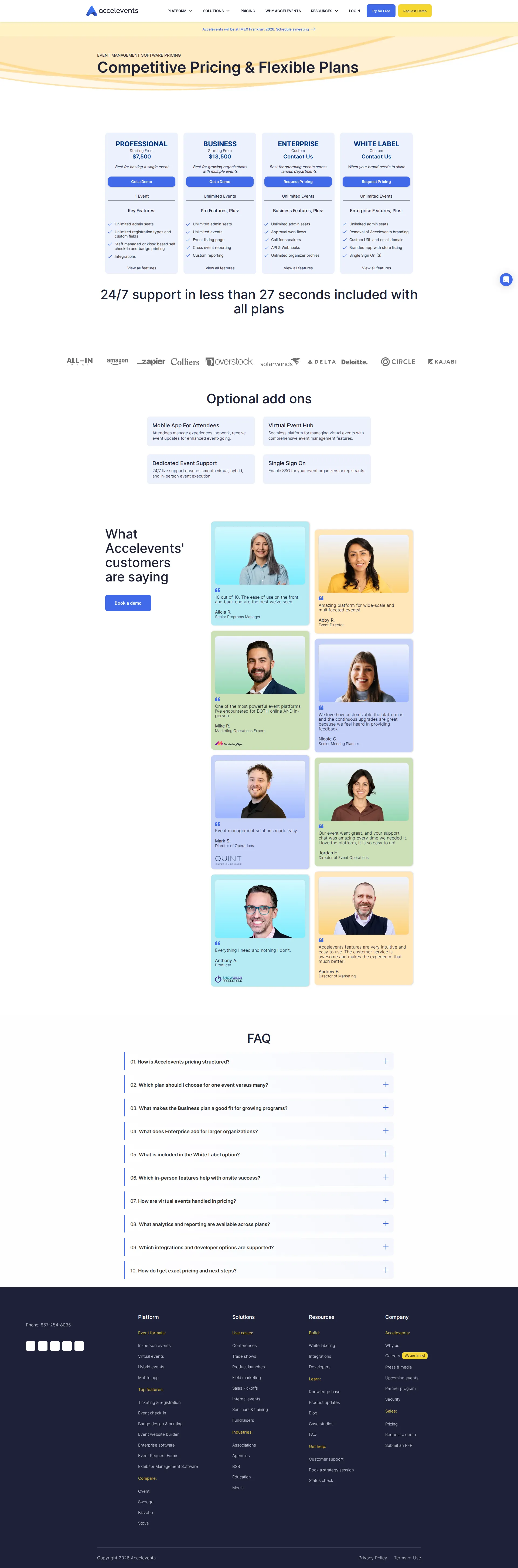 Accelevents pricing page screenshot