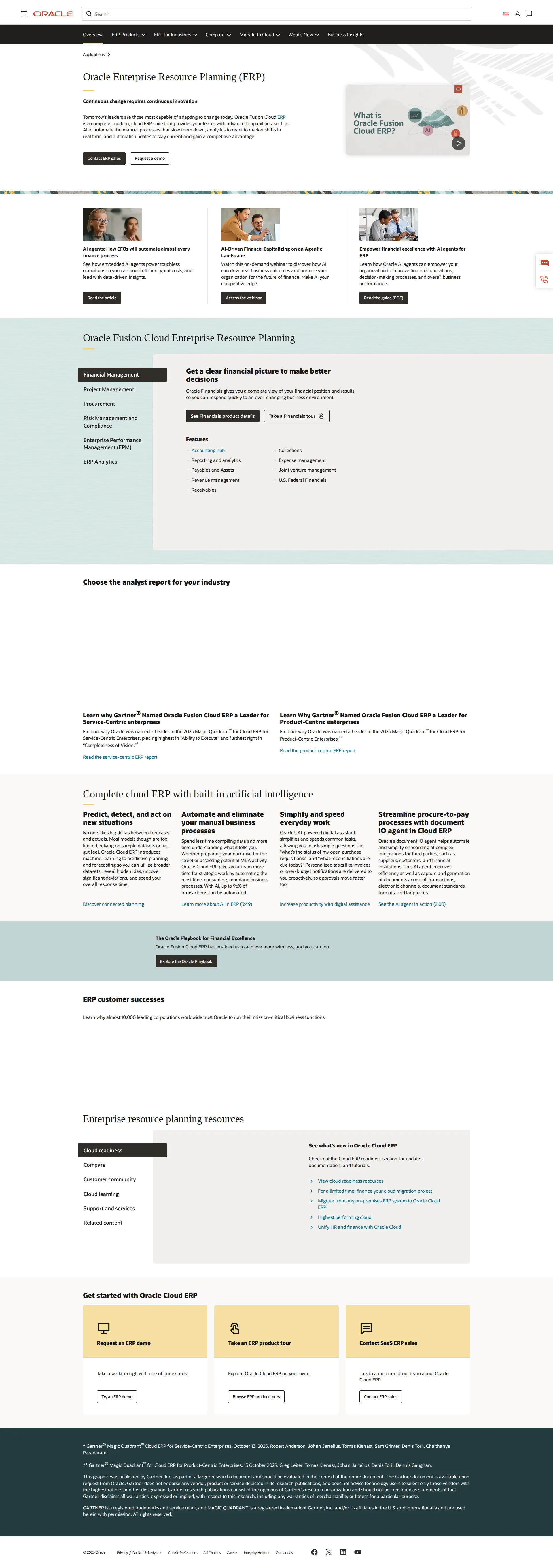Oracle Fusion Cloud ERP pricing page screenshot