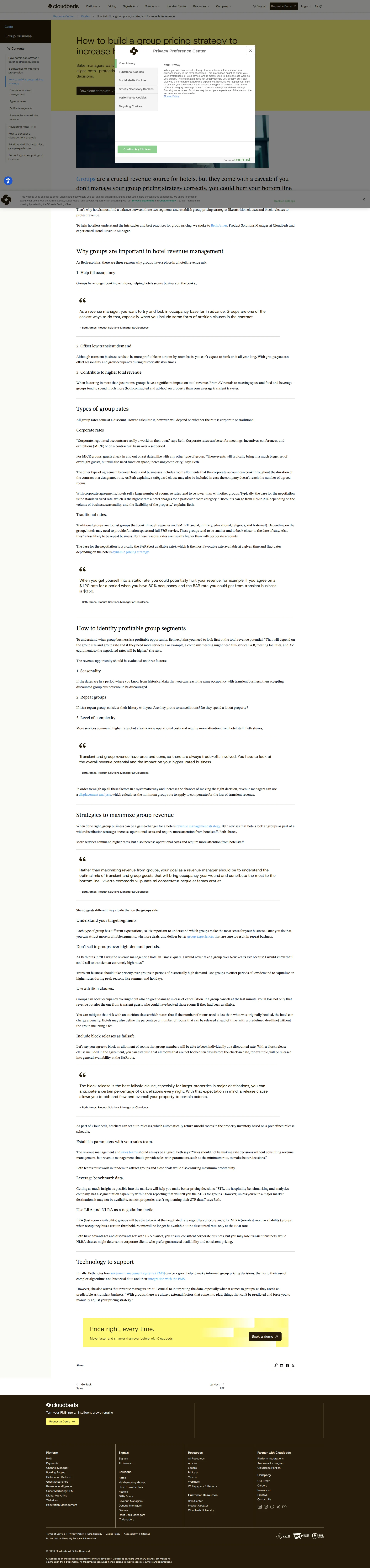 Cloudbeds PMS pricing page screenshot