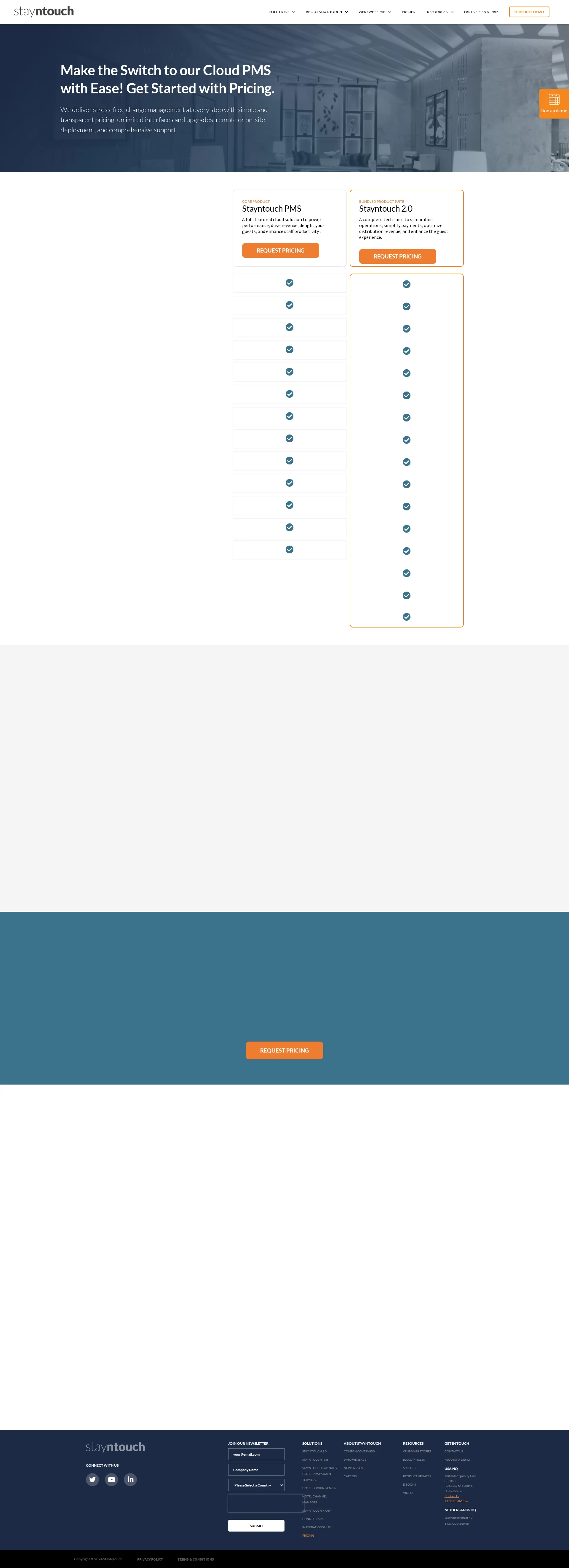 Stayntouch pricing page screenshot