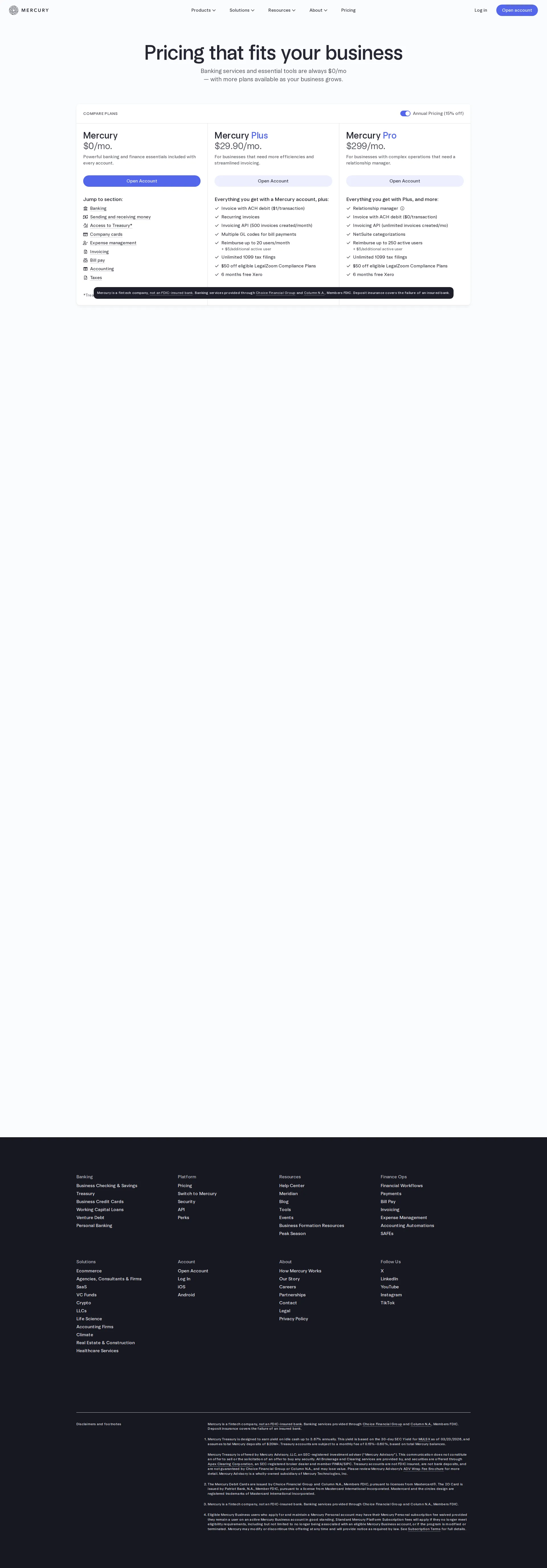 Mercury pricing page screenshot