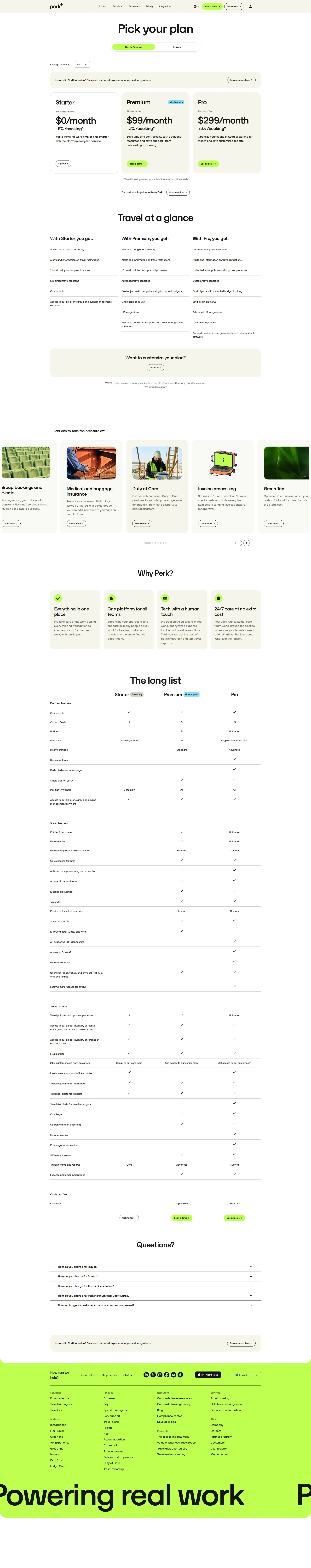 TravelPerk pricing page screenshot