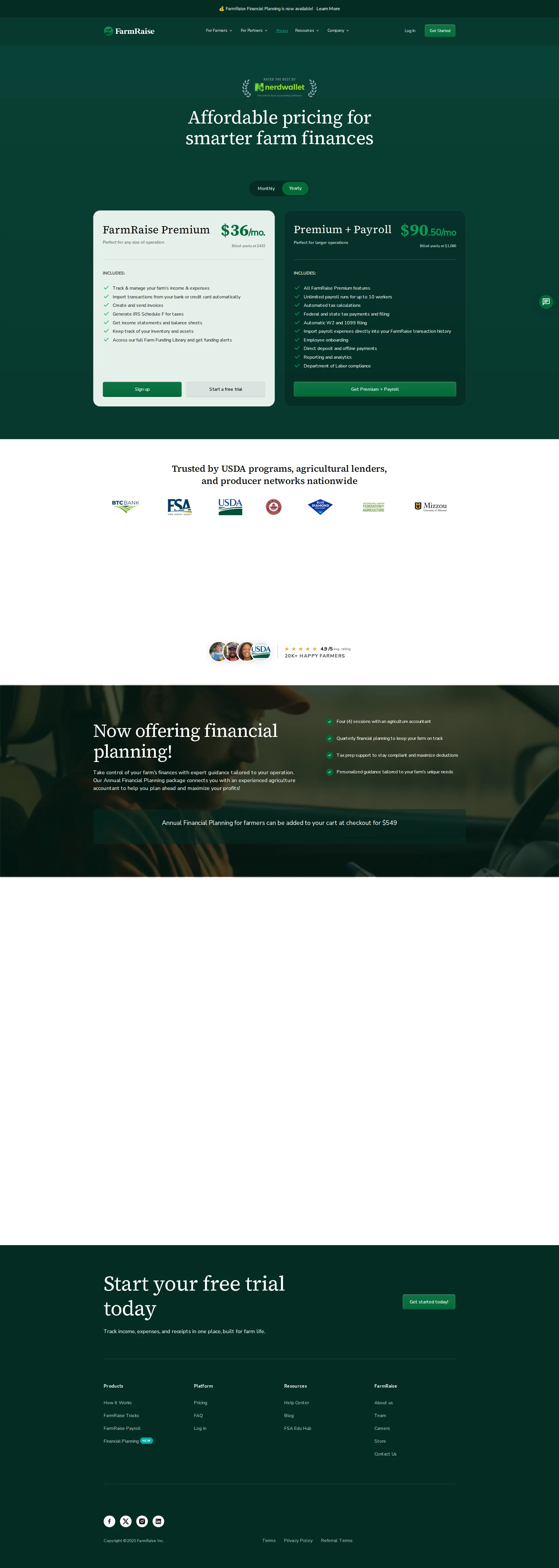 FarmRaise pricing page screenshot
