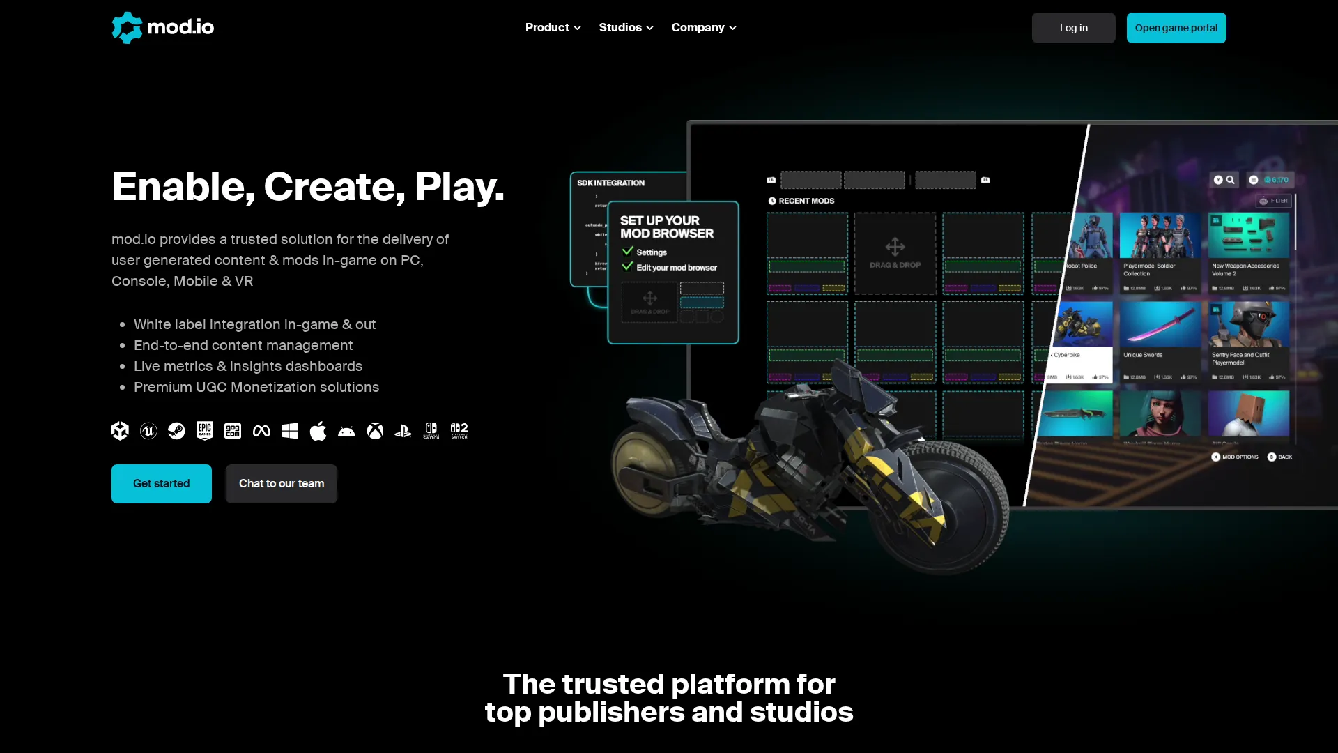Mod.io pricing page screenshot