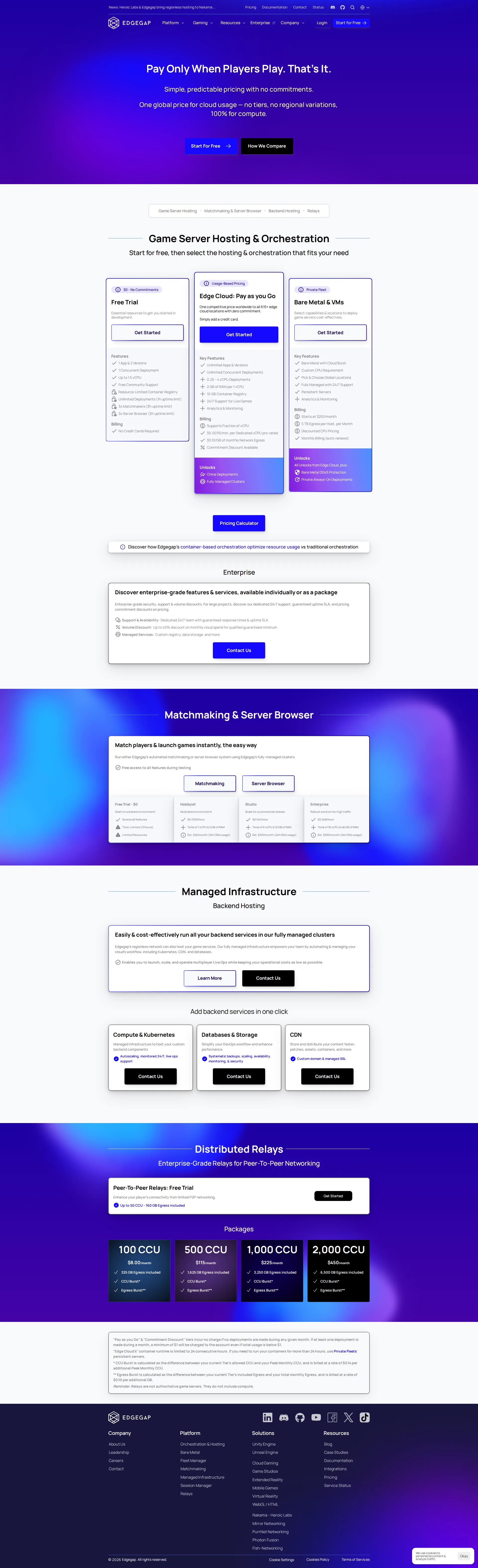Edgegap pricing page screenshot