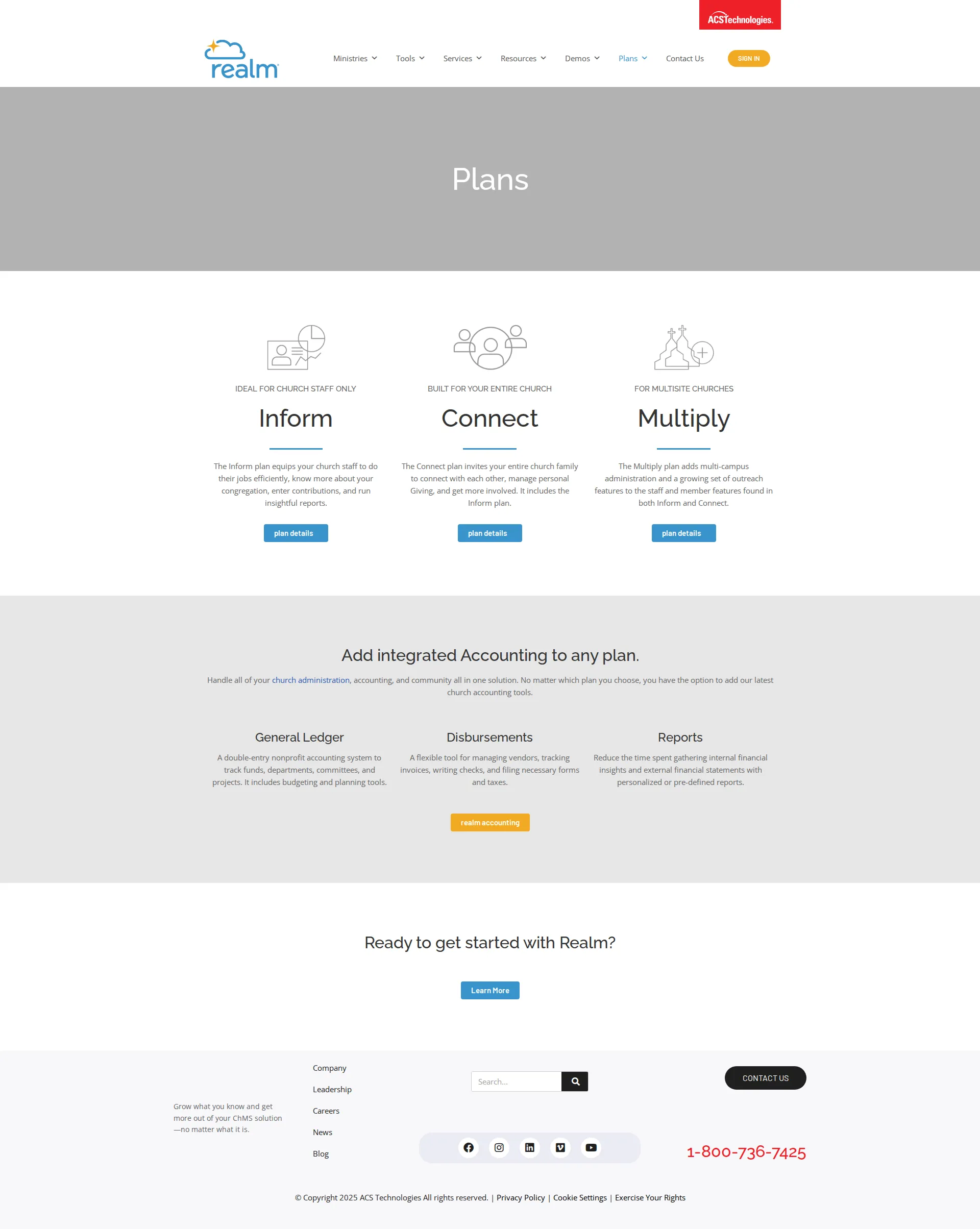 Realm by ACS pricing page screenshot