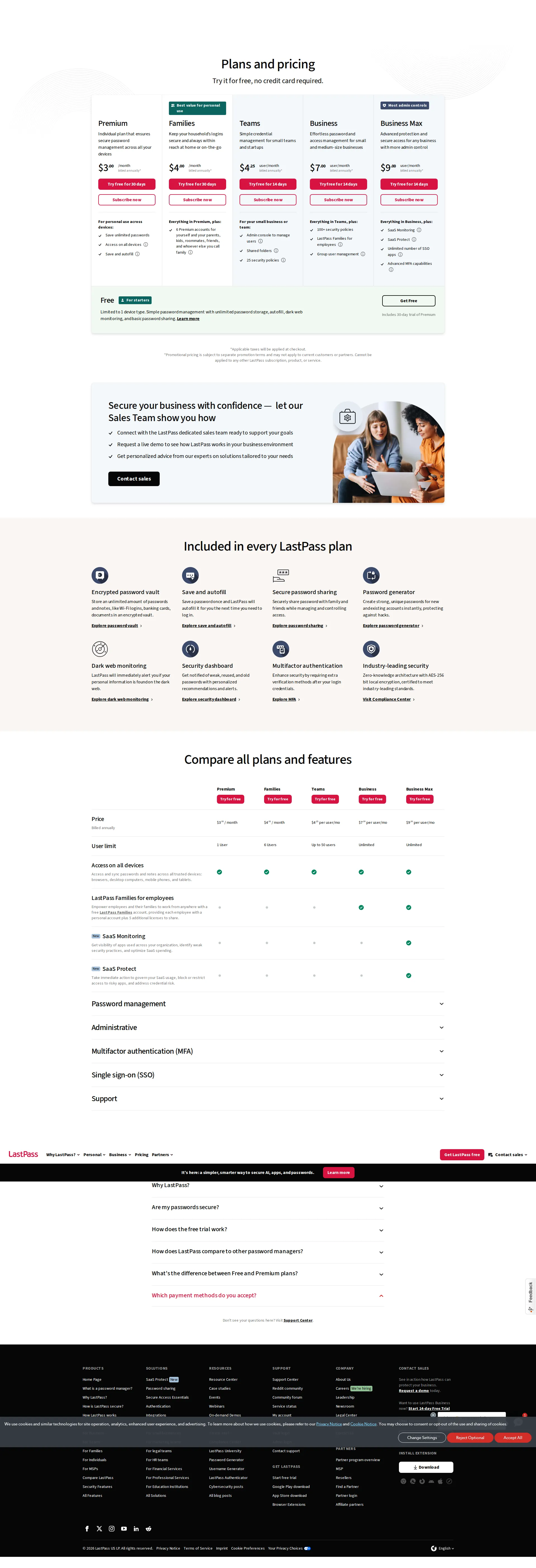 LastPass pricing page screenshot