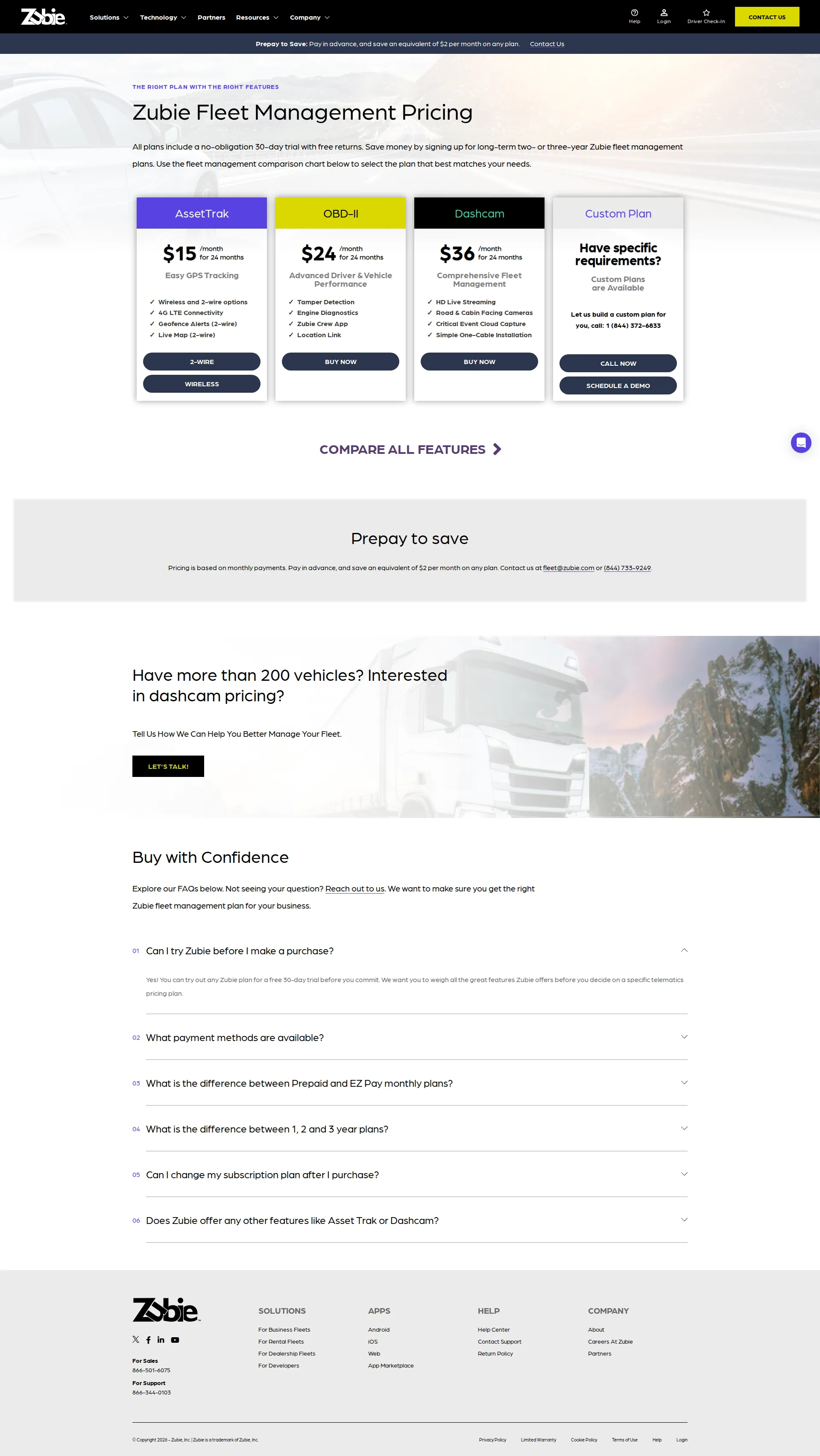 Zubie pricing page screenshot