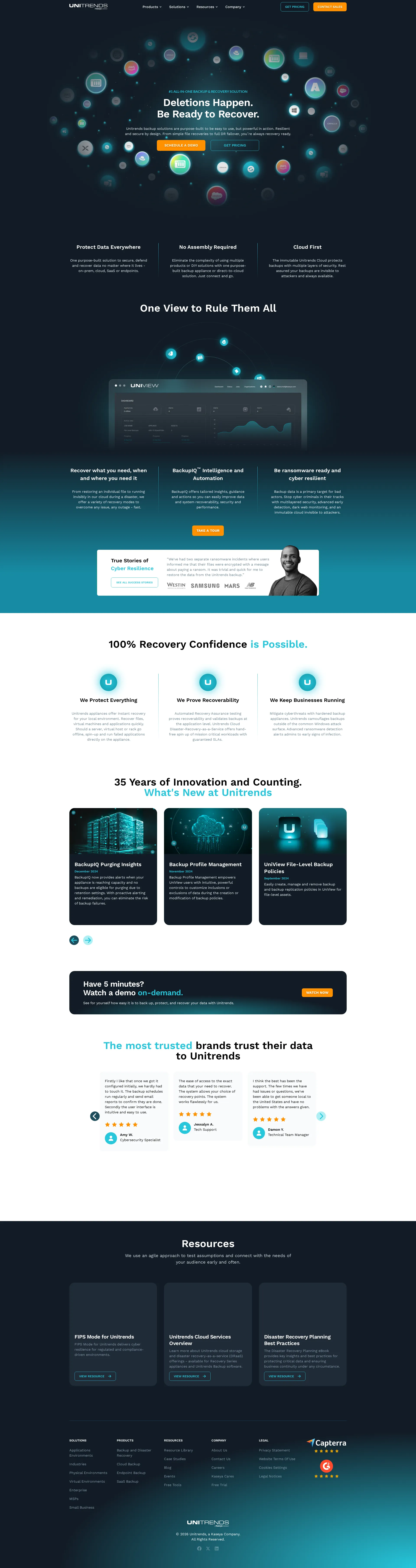 Unitrends pricing page screenshot