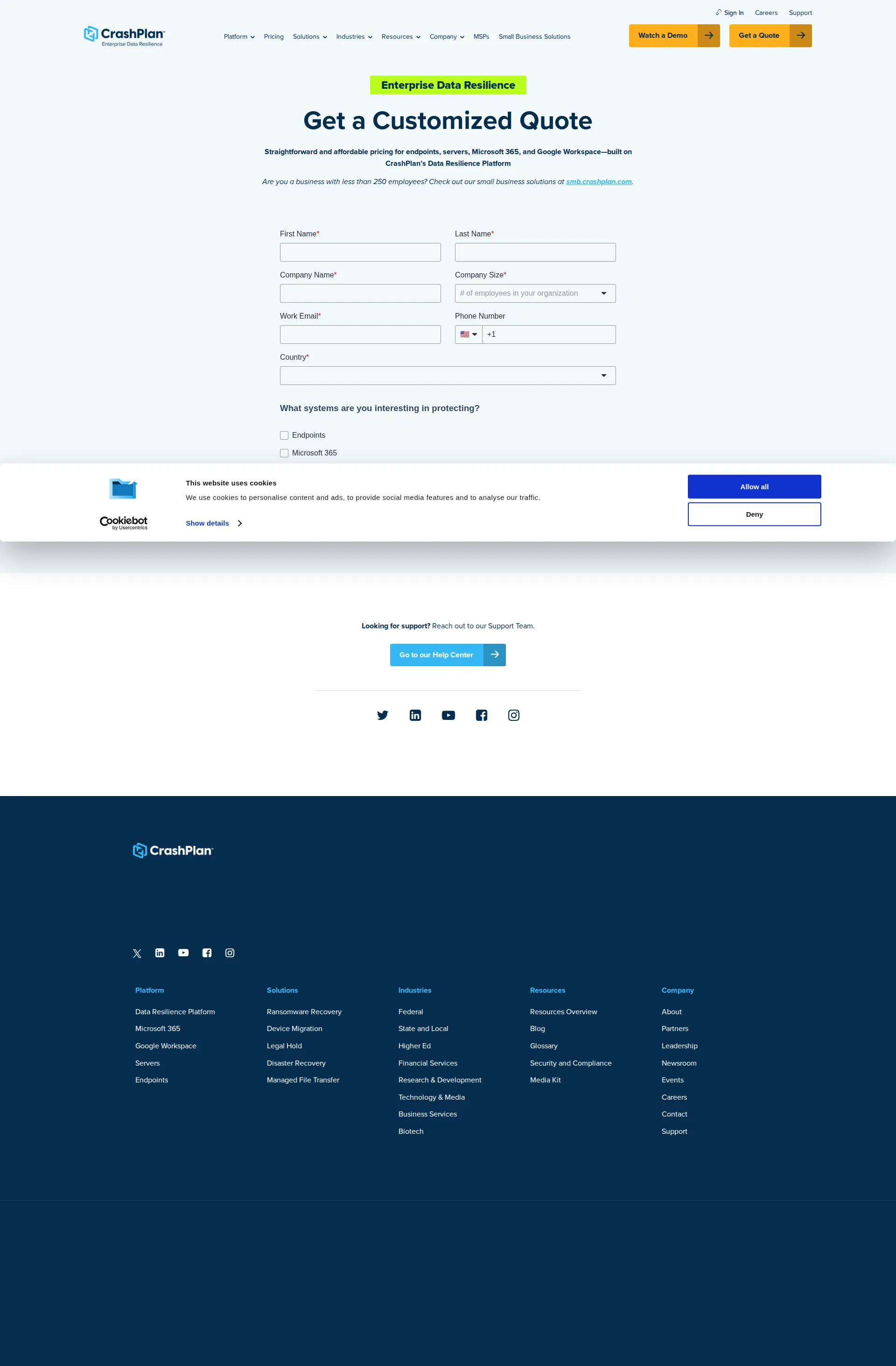 CrashPlan pricing page screenshot