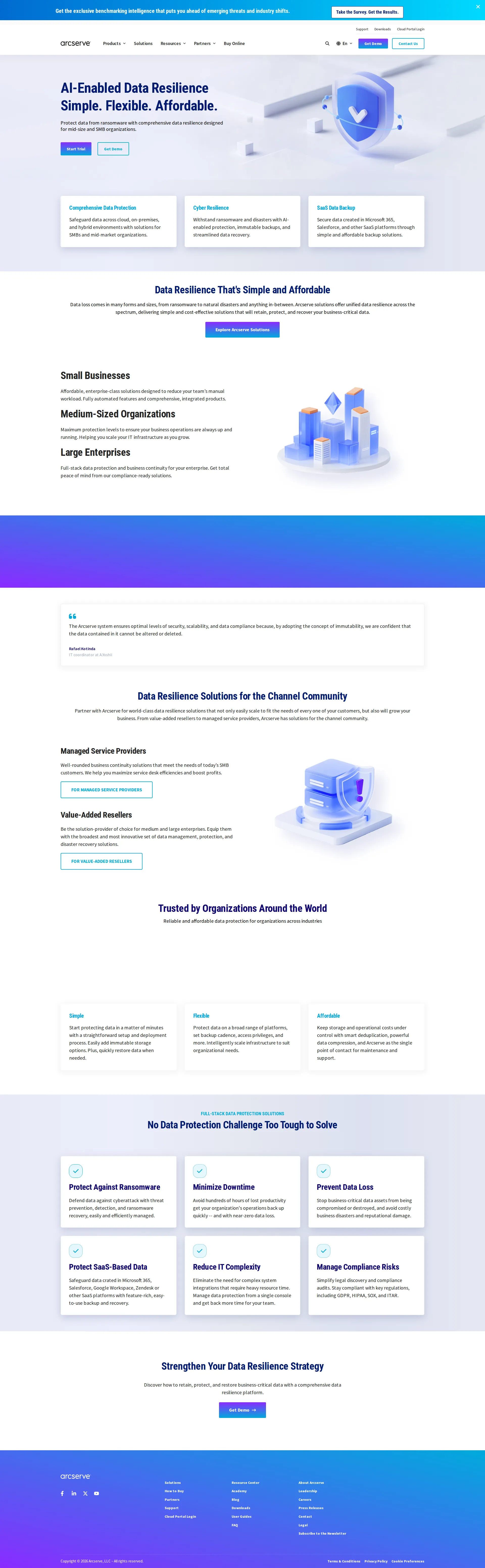Arcserve pricing page screenshot