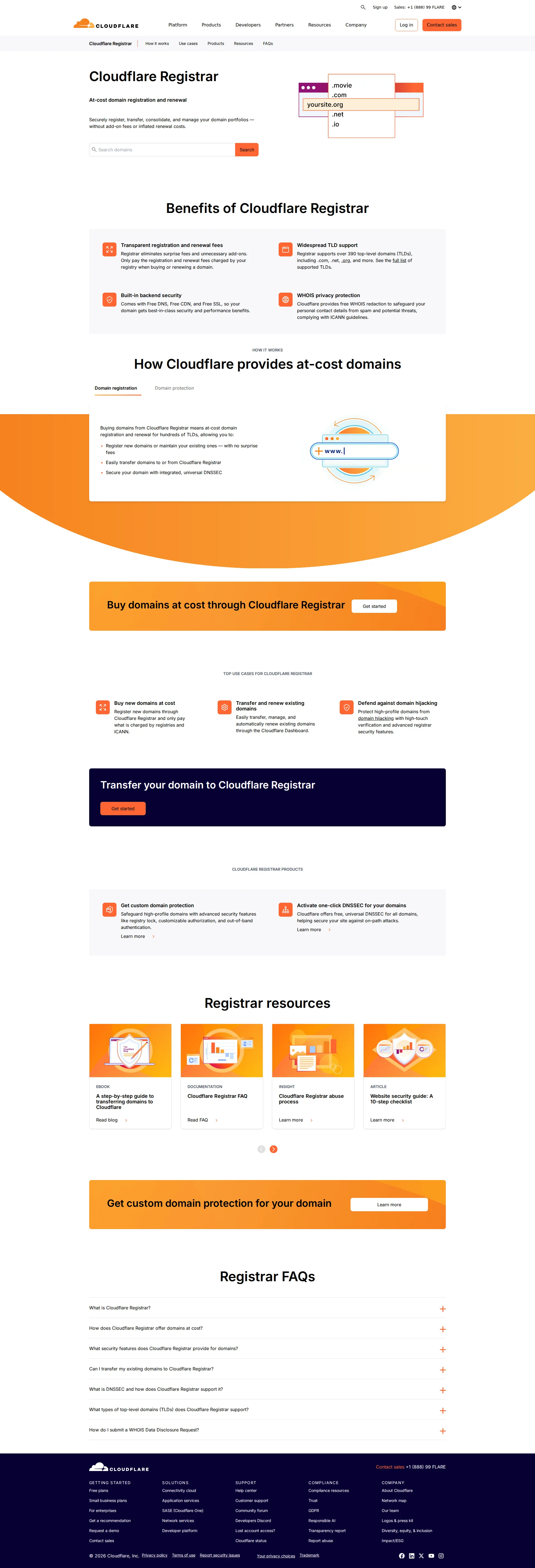 Cloudflare Registrar pricing page screenshot