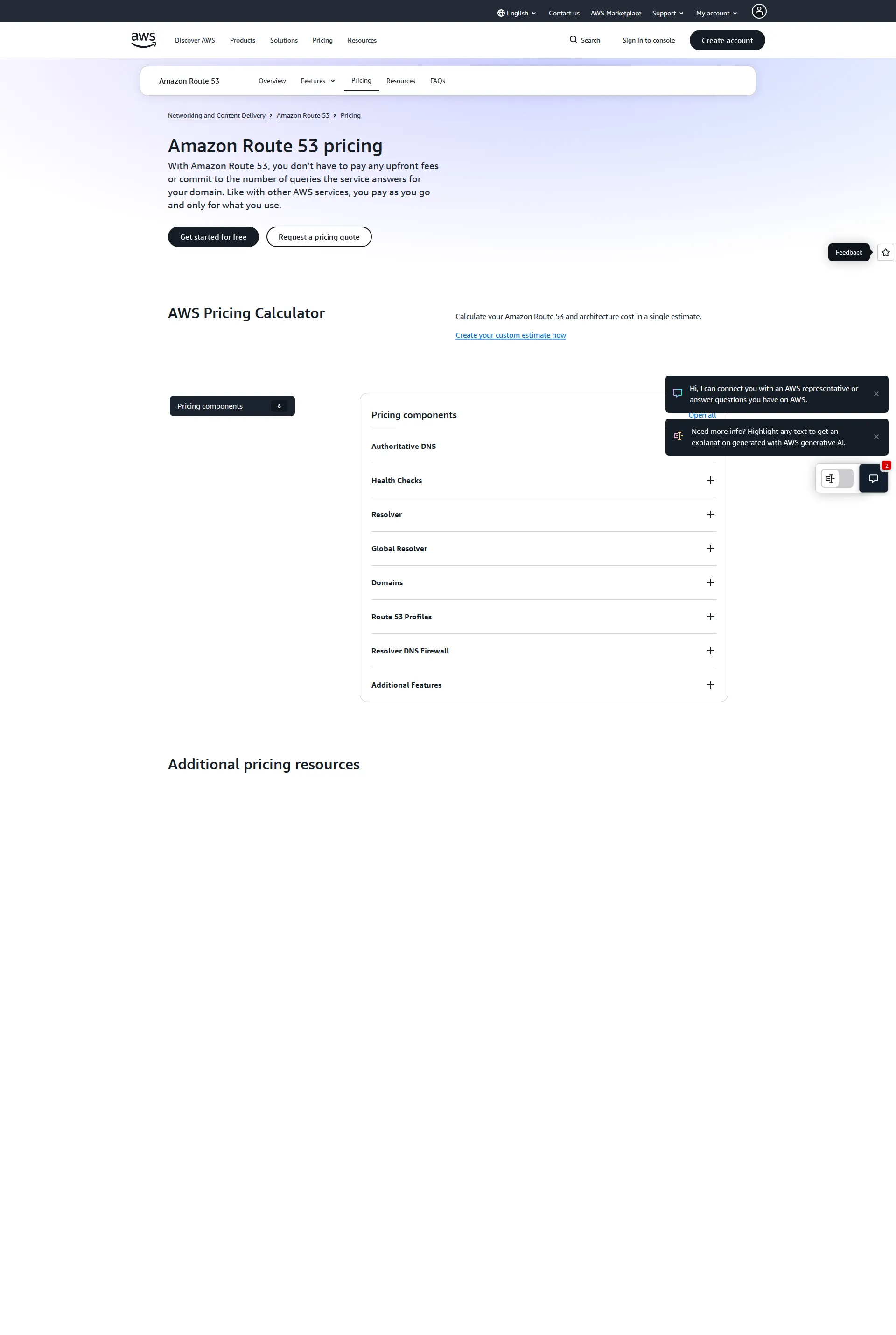 Route 53 pricing page screenshot