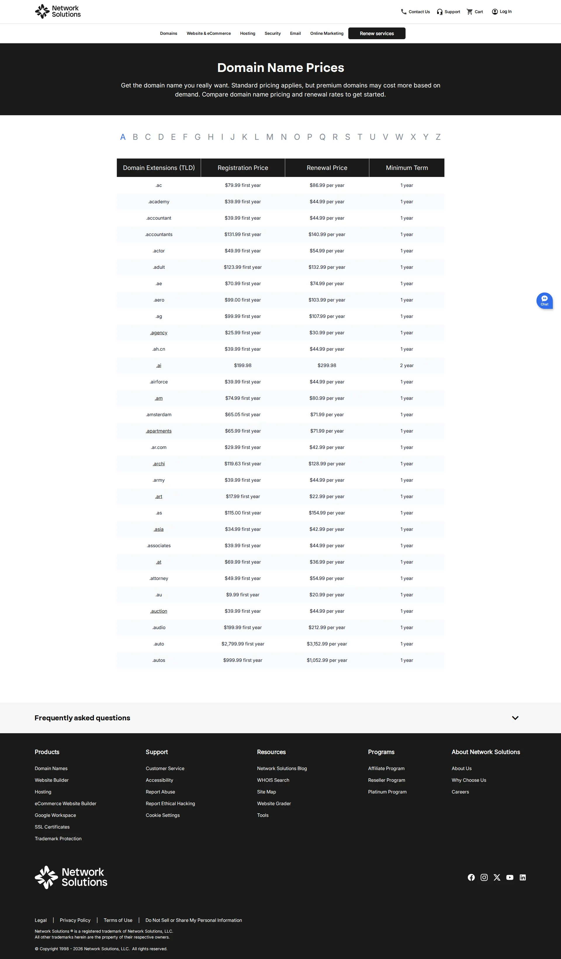 Domain.com pricing page screenshot