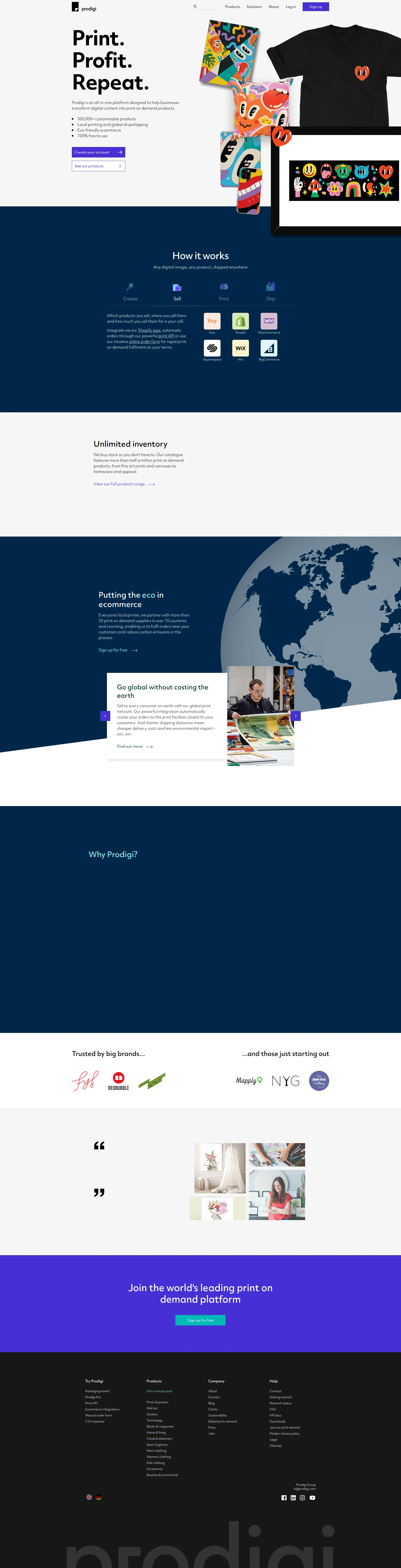 Prodigi pricing page screenshot