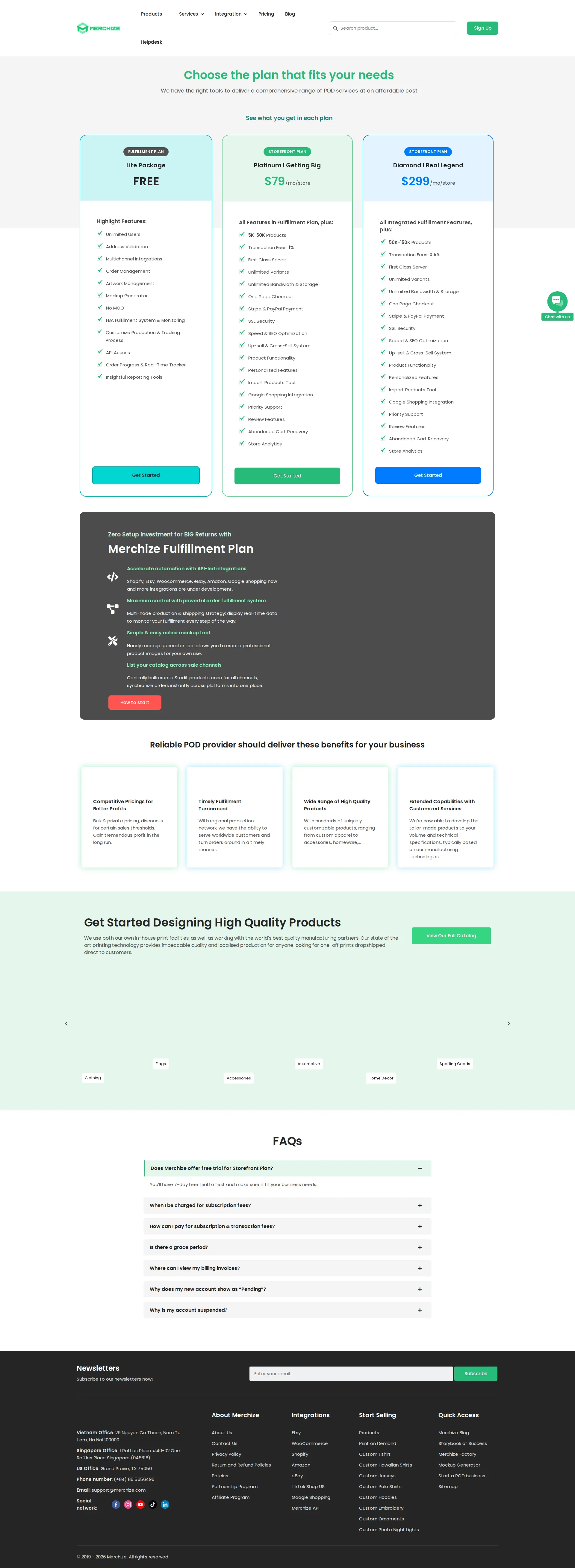 Merchize pricing page screenshot