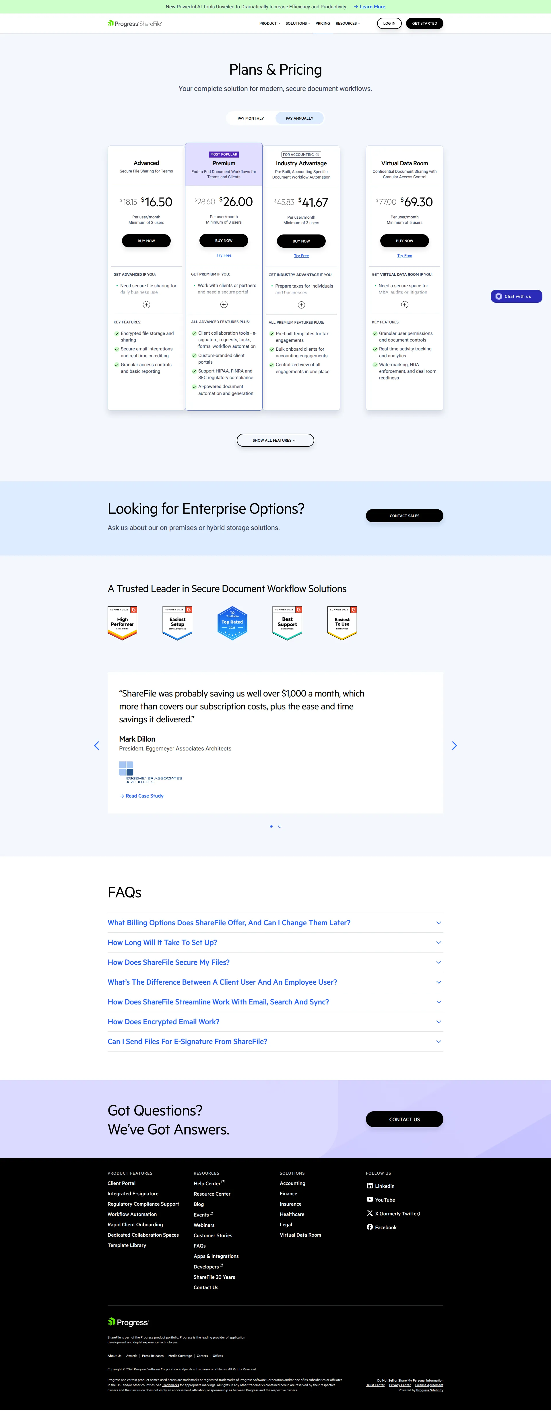 Citrix ShareFile Pro pricing page screenshot