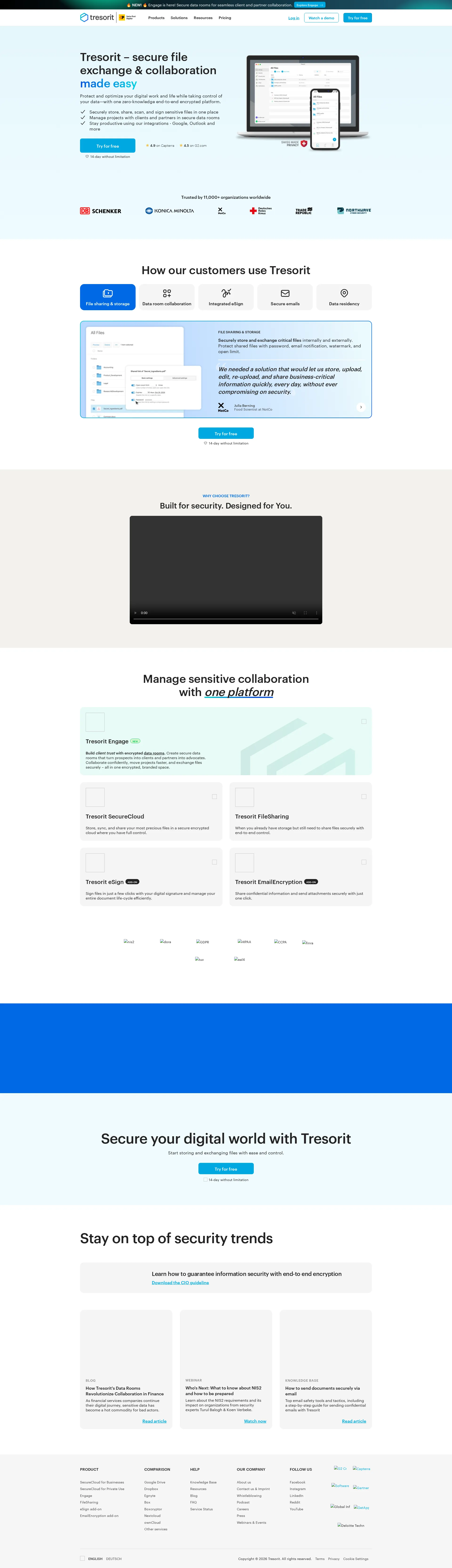 Tresorit Business pricing page screenshot