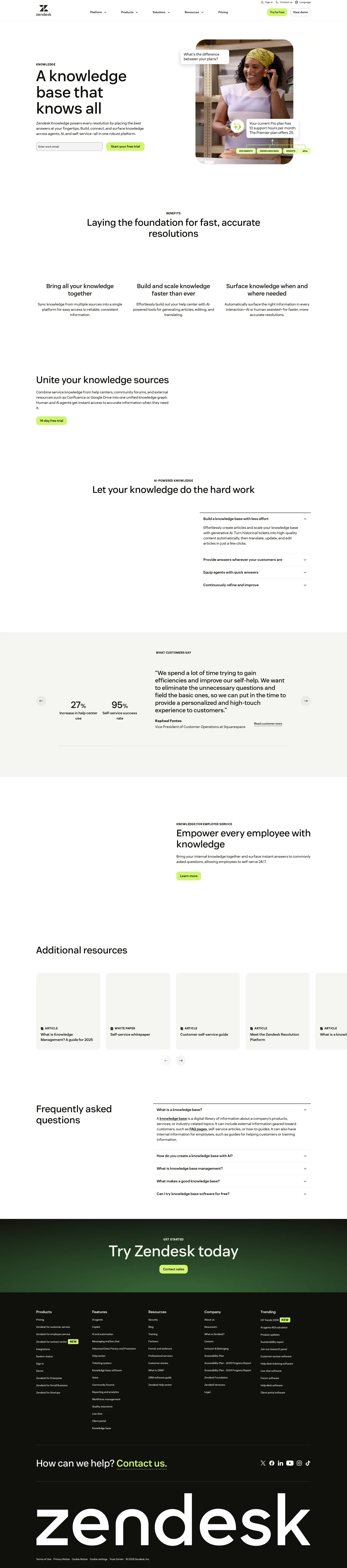 Zendesk Guide pricing page screenshot
