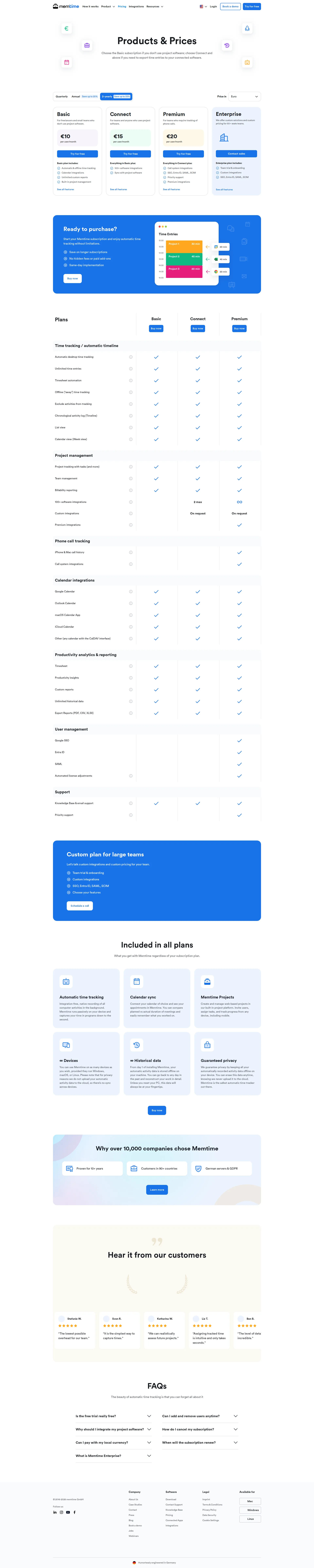 Memtime pricing page screenshot