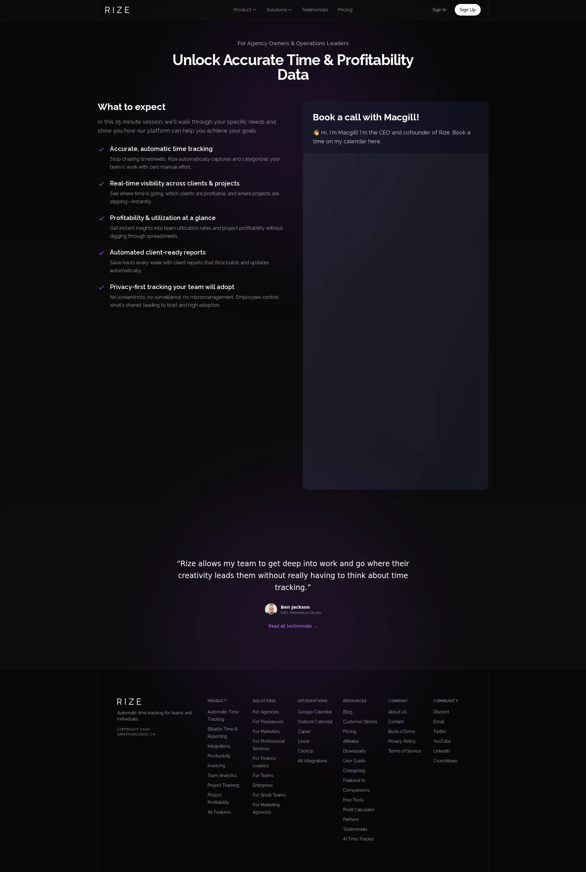 Rize pricing page screenshot