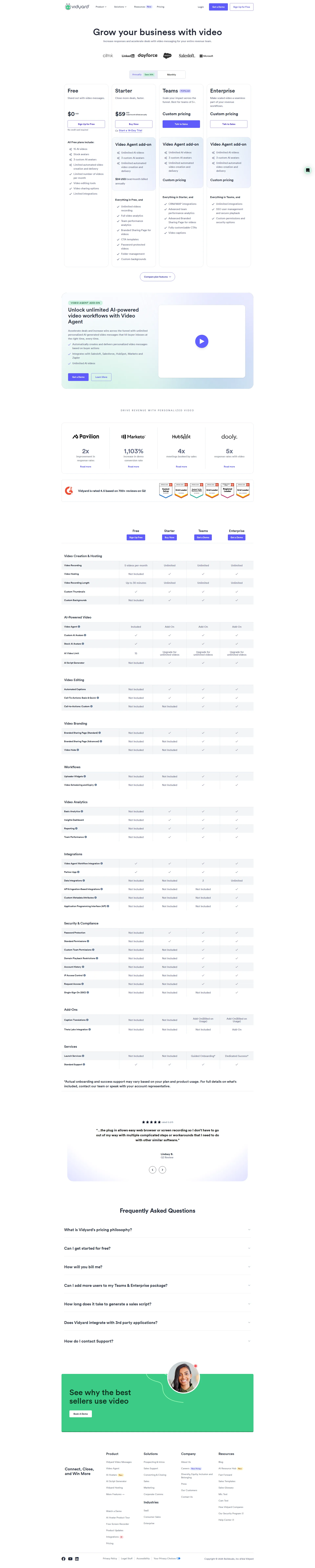 Vidyard Screen pricing page screenshot