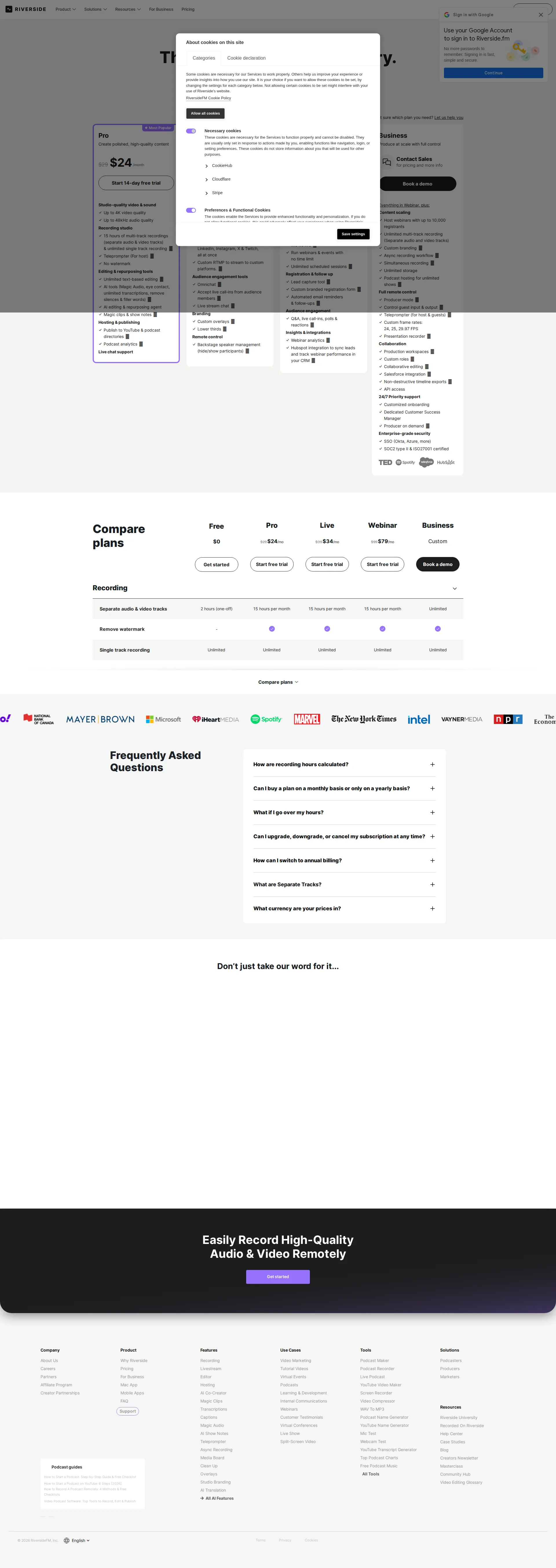 Riverside Screen pricing page screenshot