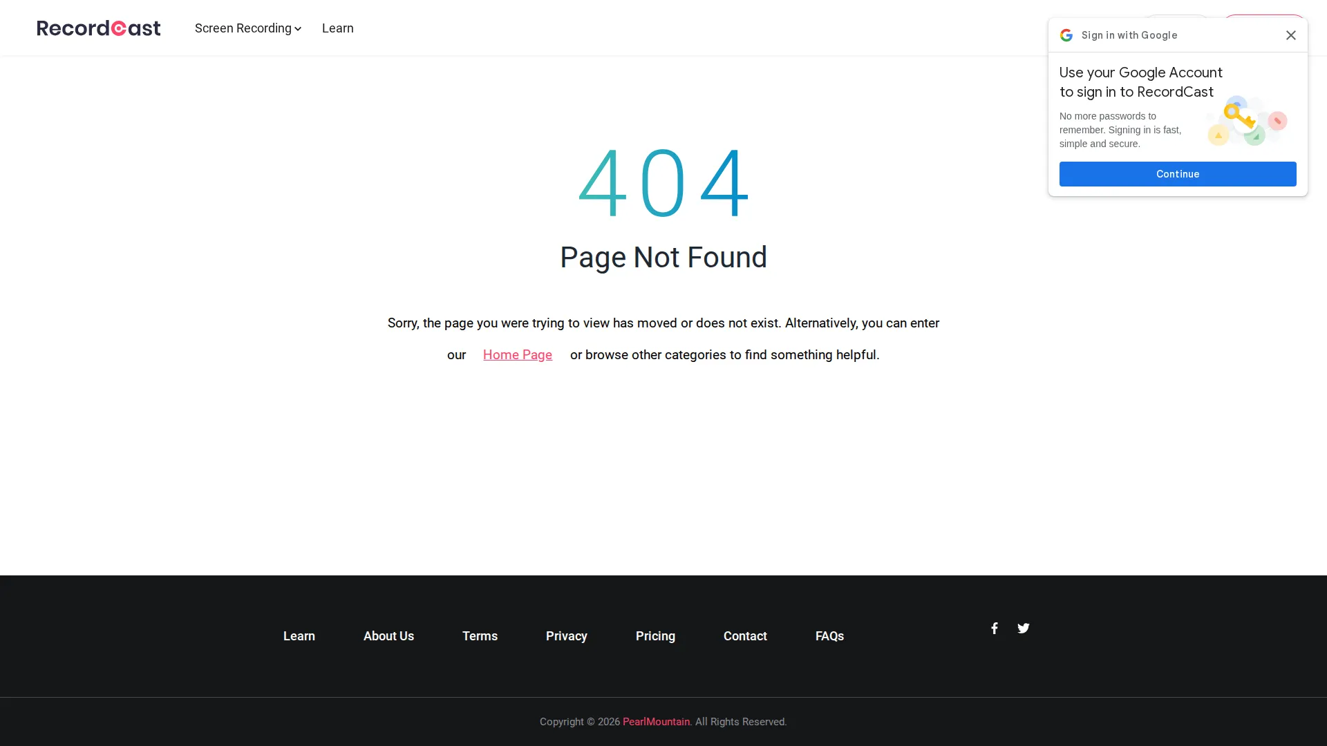 RecordCast pricing page screenshot