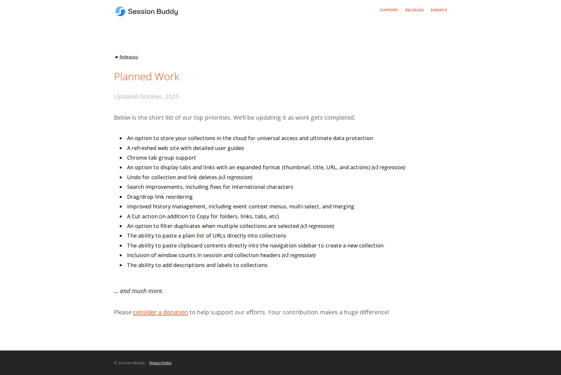 Session Buddy pricing page screenshot