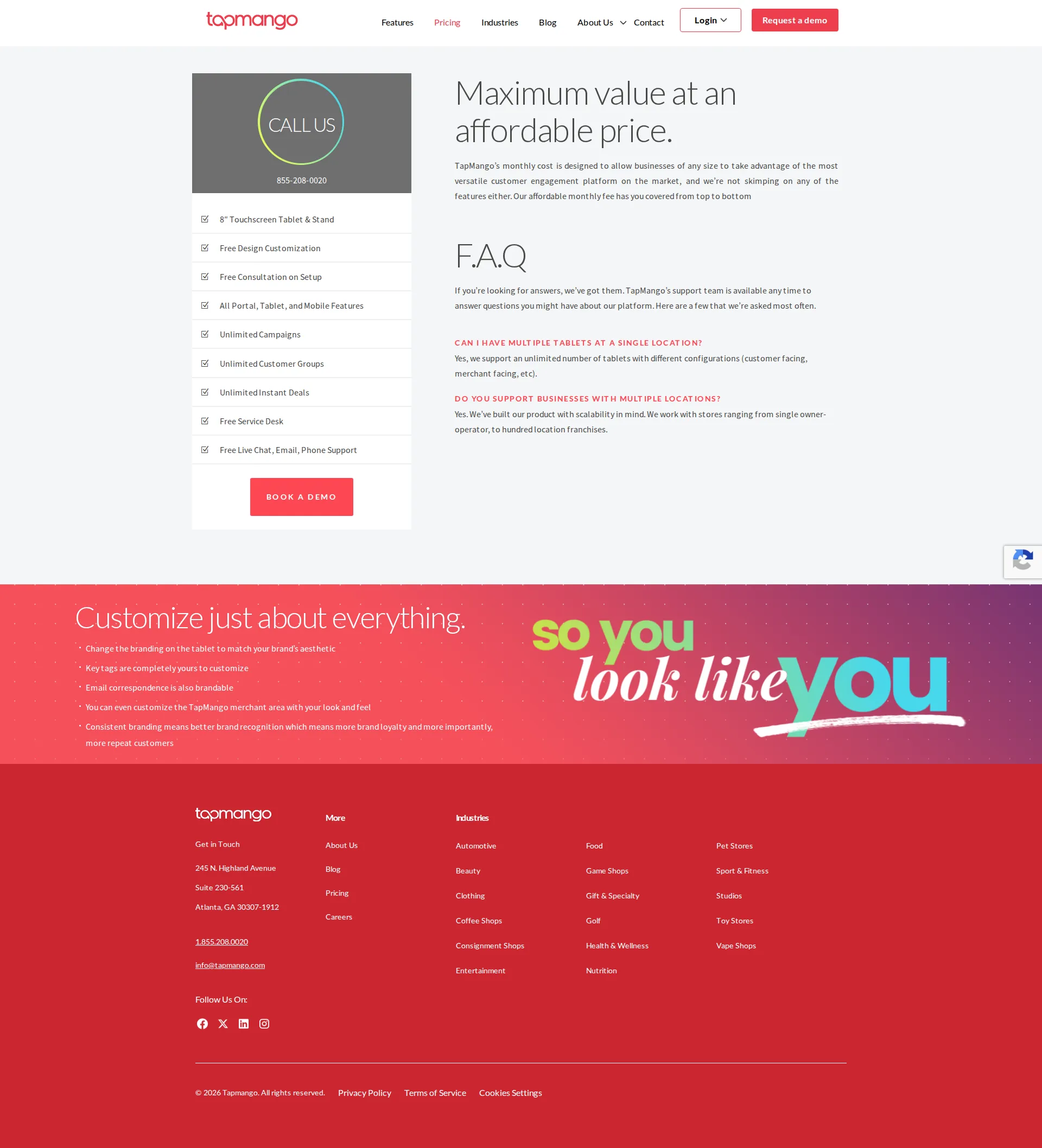 TapMango pricing page screenshot