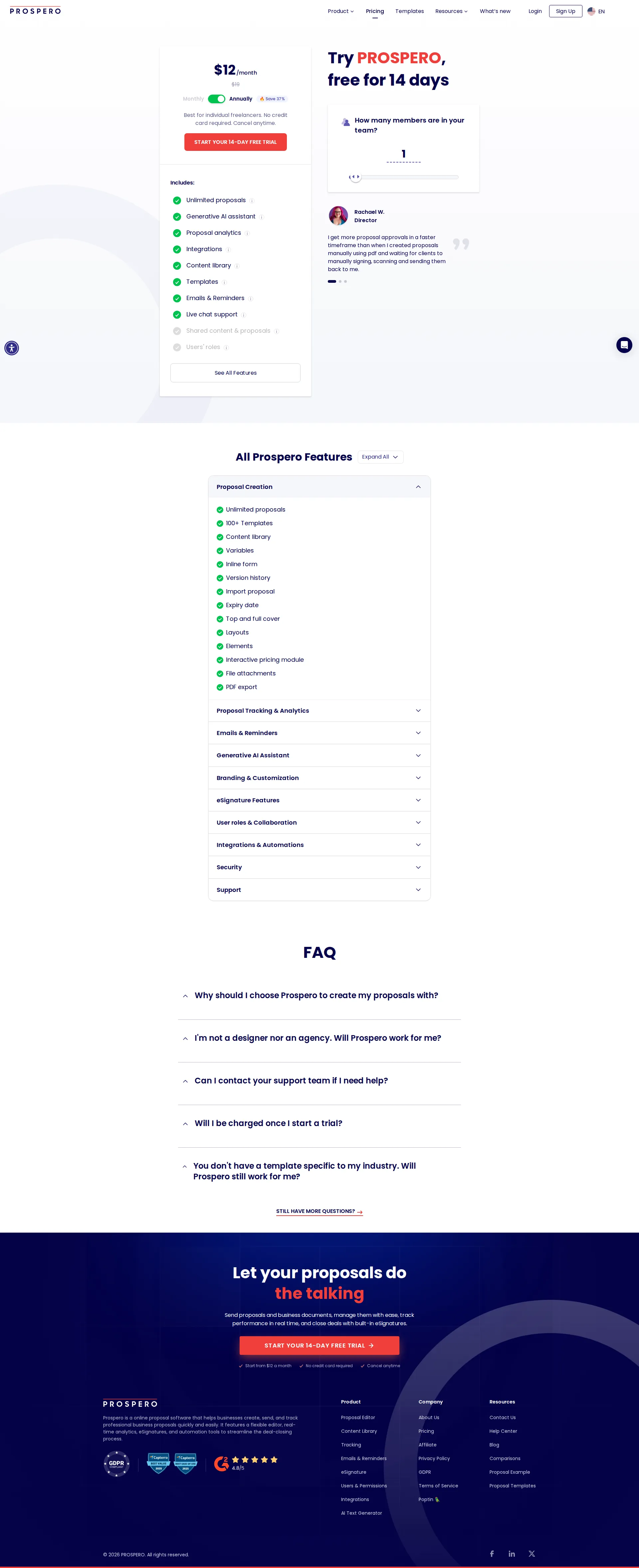 Prospero Pro pricing page screenshot