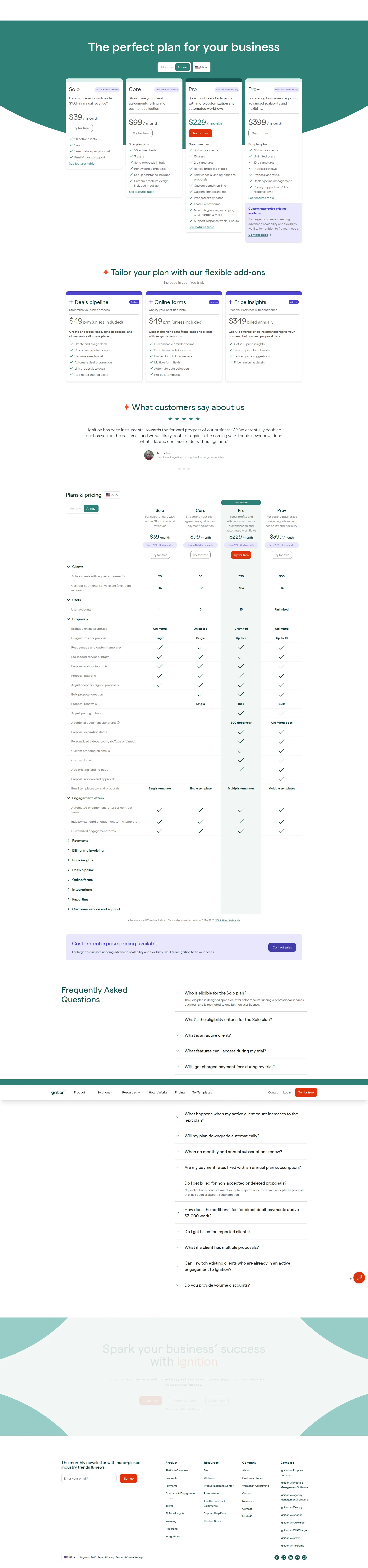 Ignition pricing page screenshot
