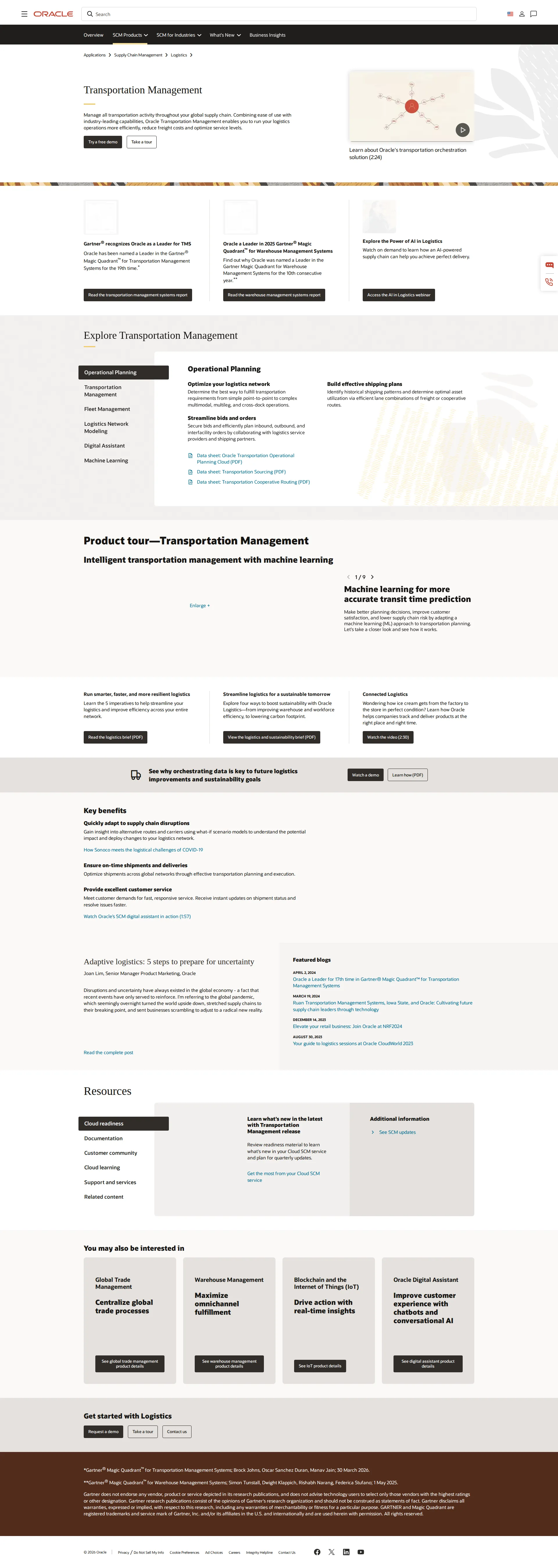 Oracle Transportation Management pricing page screenshot