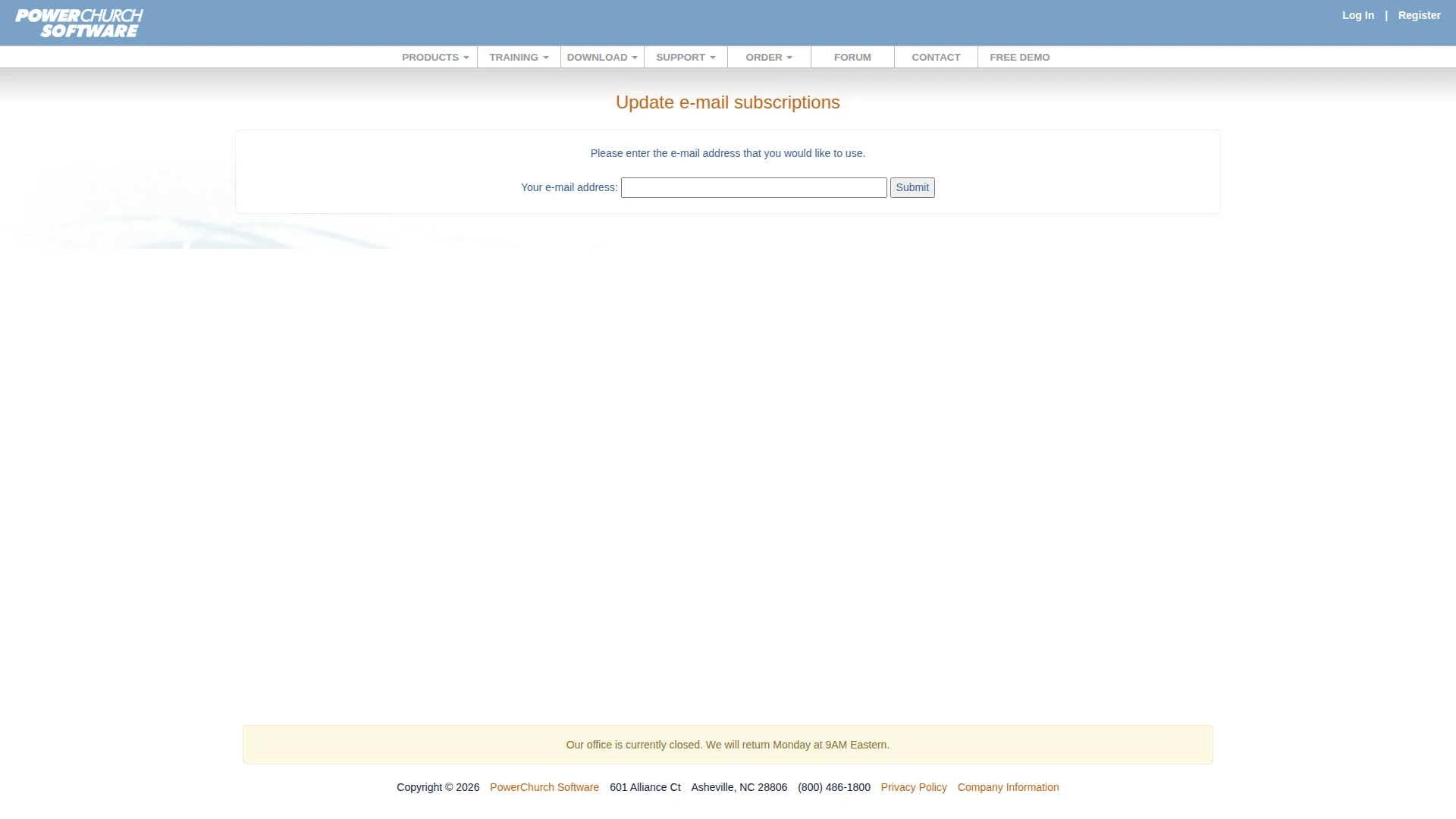 PowerChurch pricing page screenshot