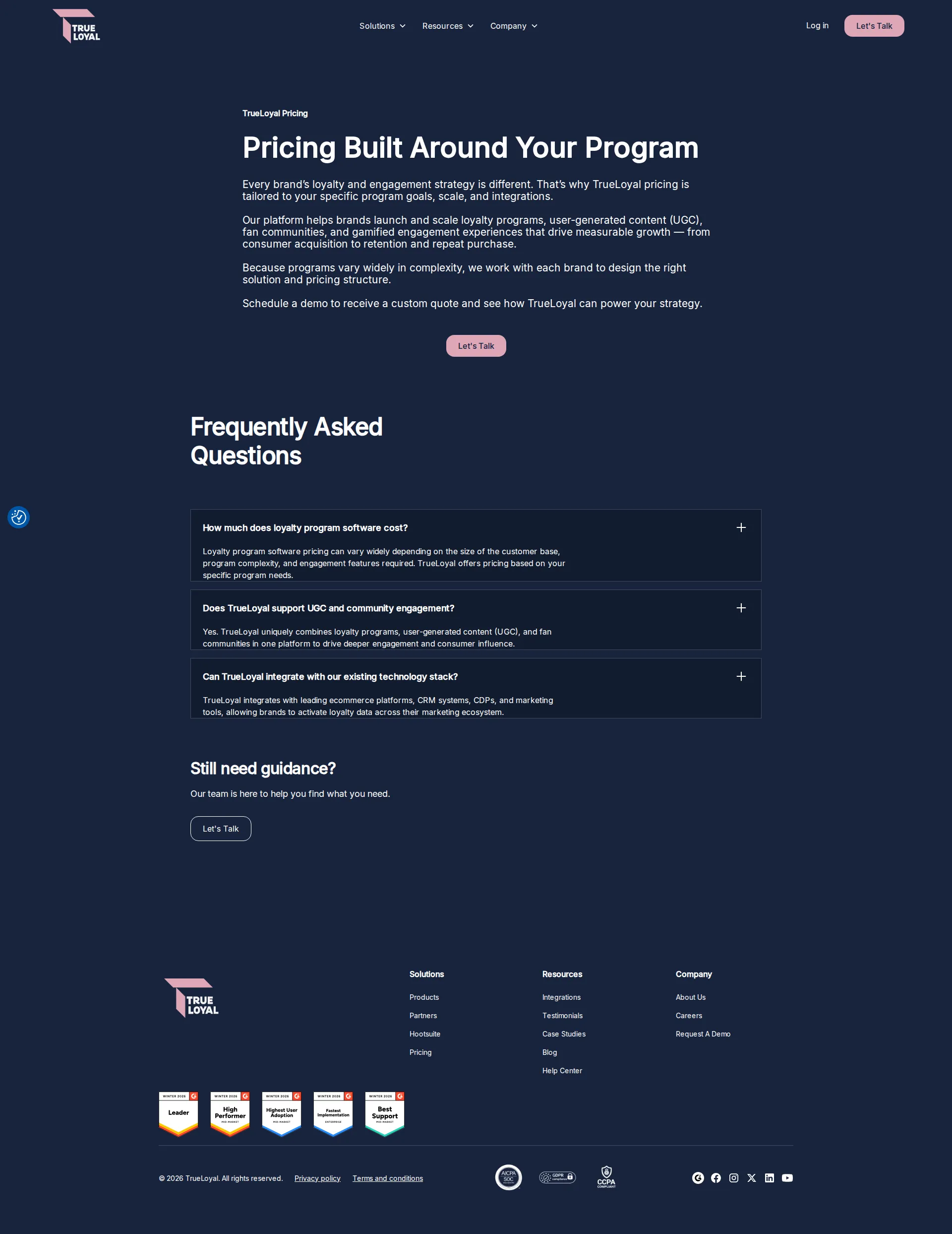 Zinrelo pricing page screenshot