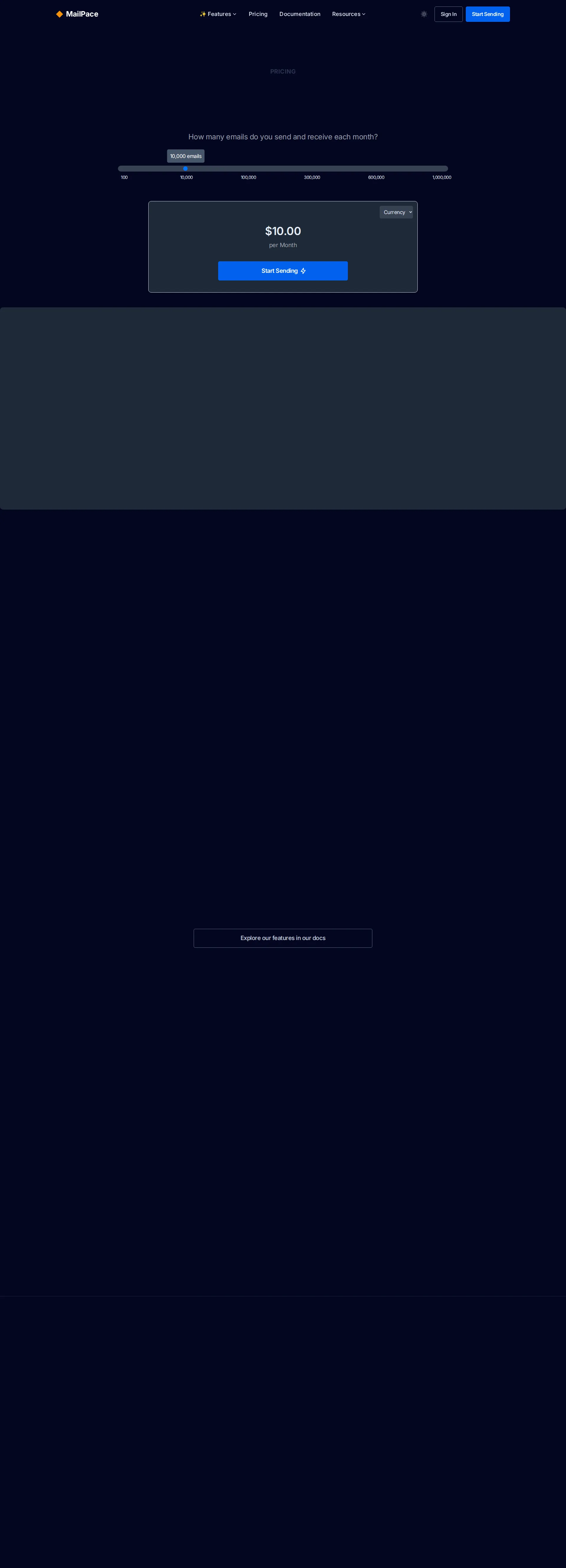 Mailpace pricing page screenshot