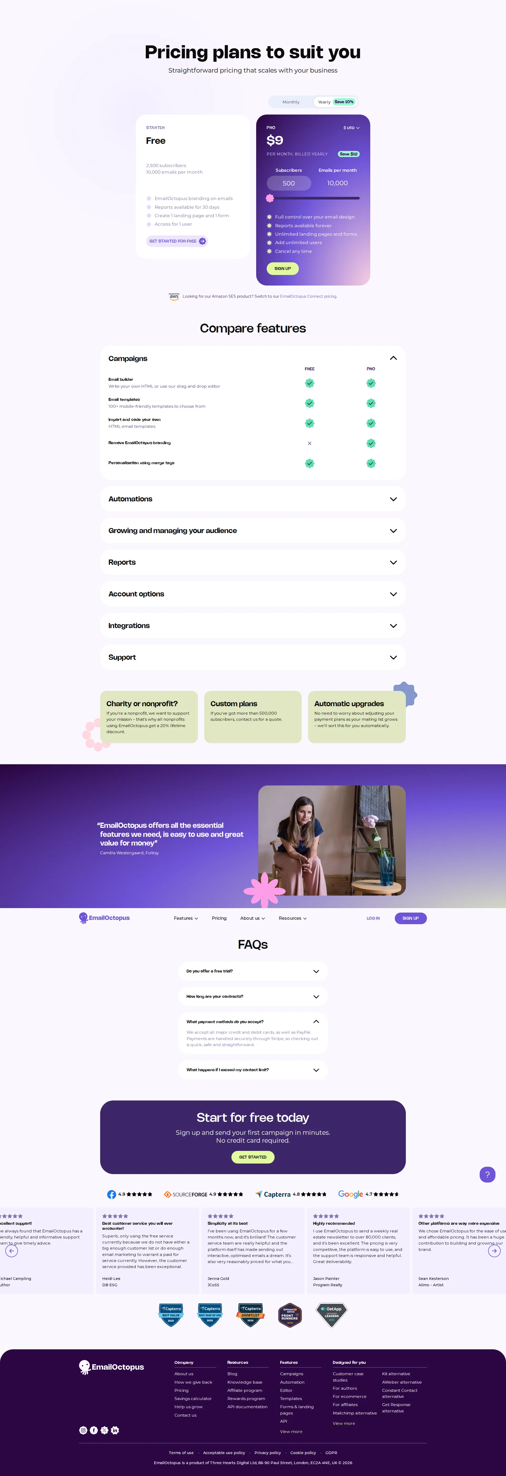 EmailOctopus pricing page screenshot