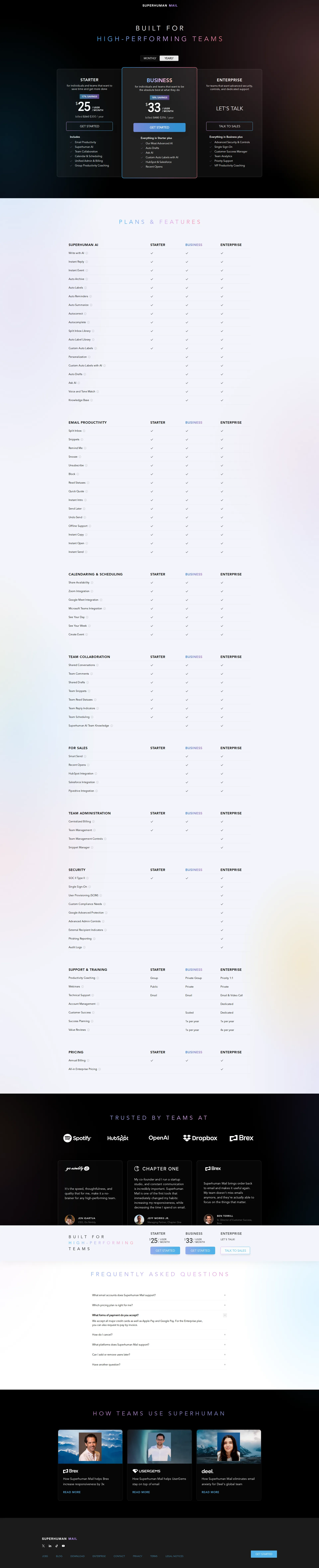 Superhuman Business pricing page screenshot