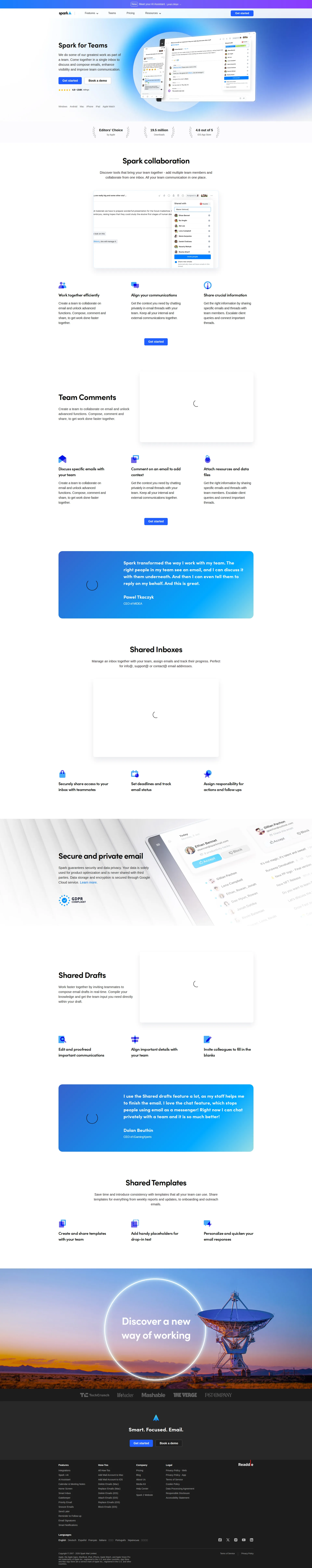 Spark for Teams pricing page screenshot