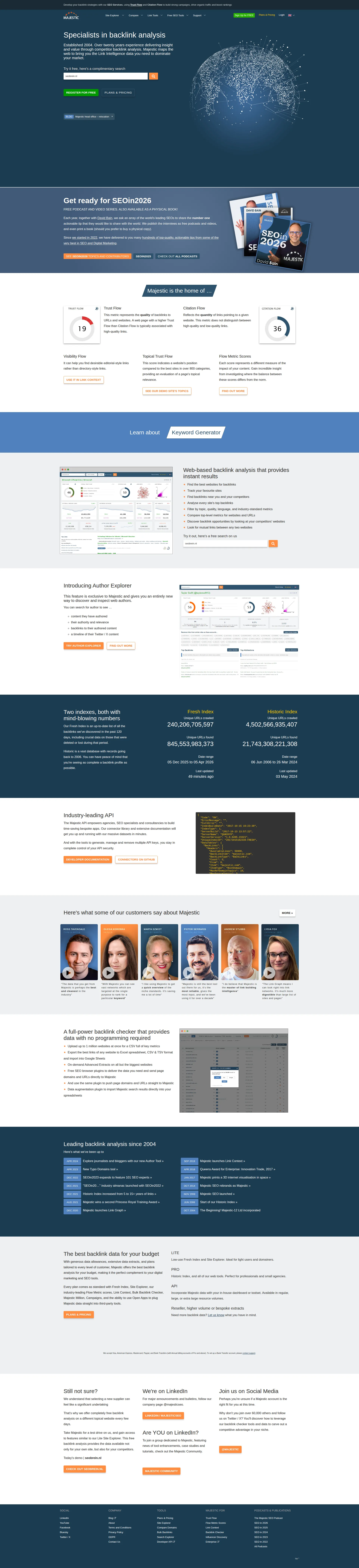 Majestic pricing page screenshot