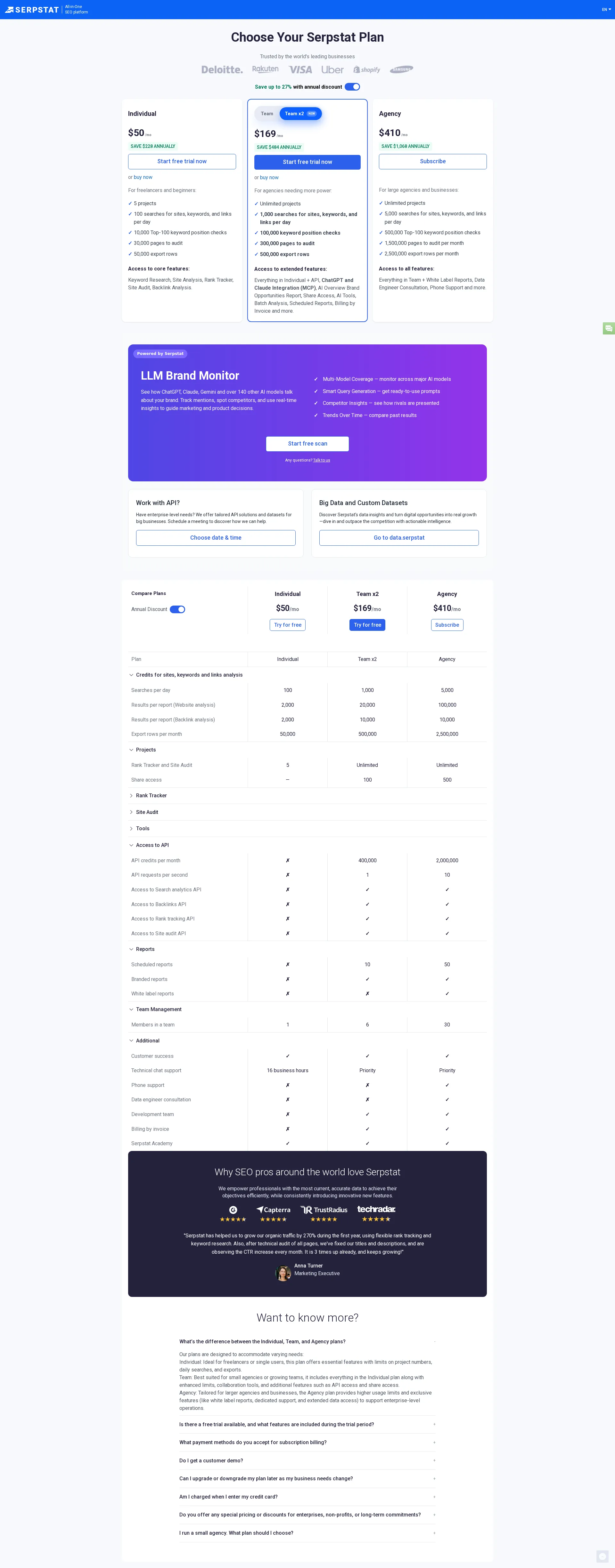 Serpstat pricing page screenshot