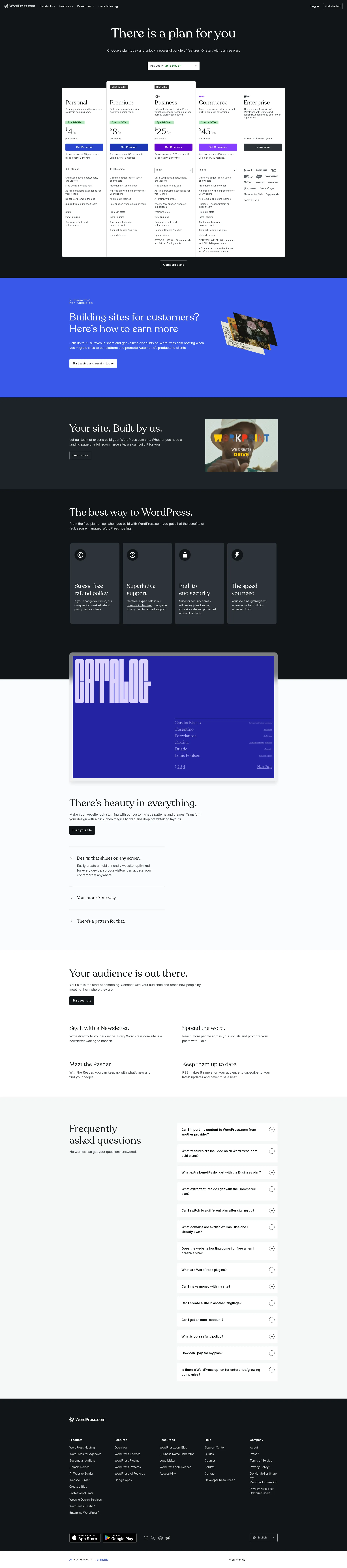 WordPress.com pricing page screenshot
